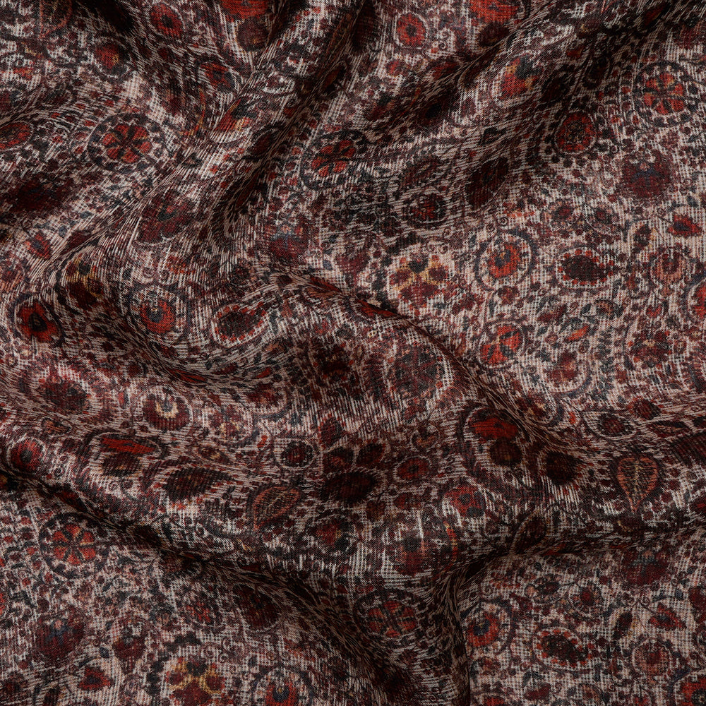 Beige Color Digital Printed Kota Silk Fabric