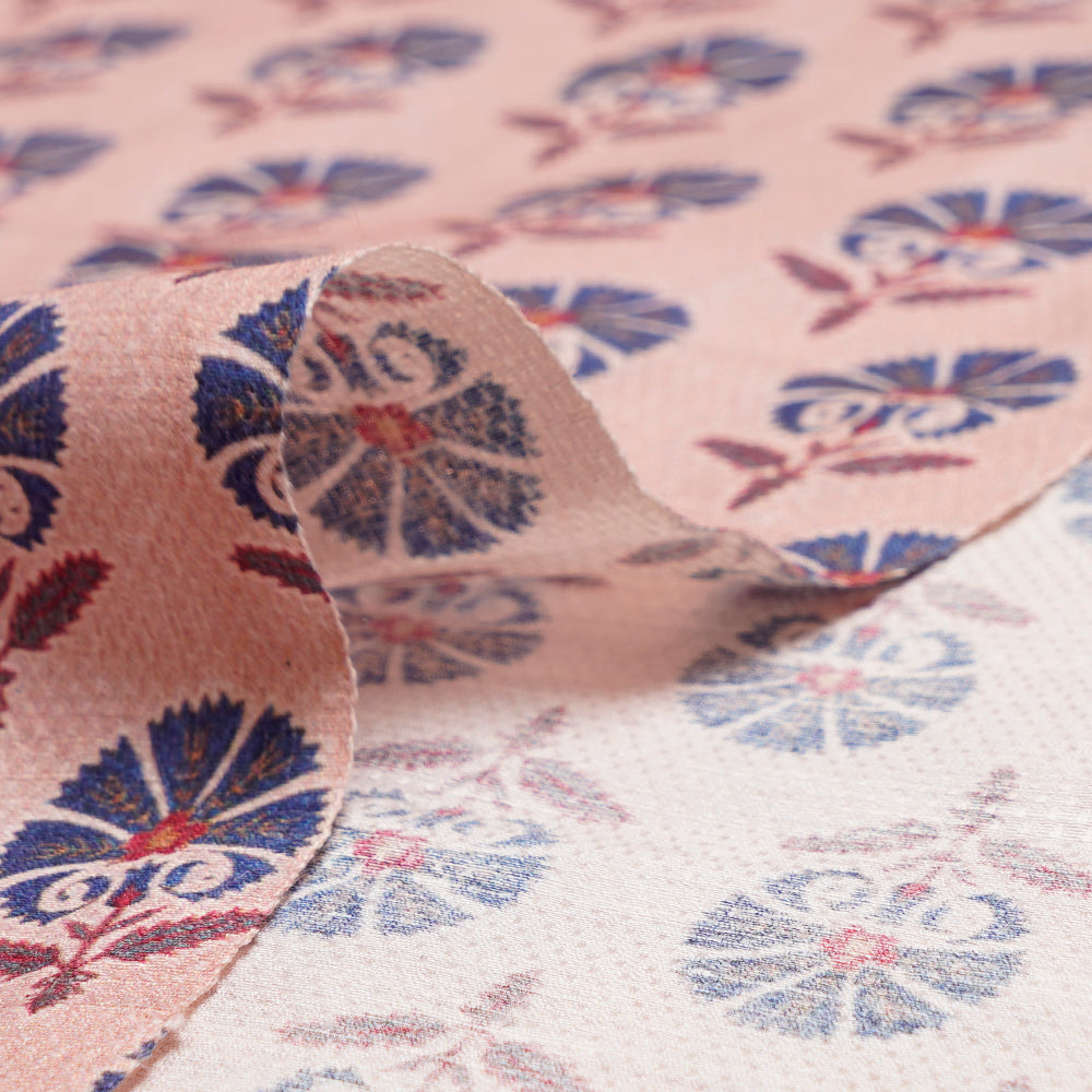 Peach Floral Motif Pattern Digital Printed Linen Silk Jacquard Fabric