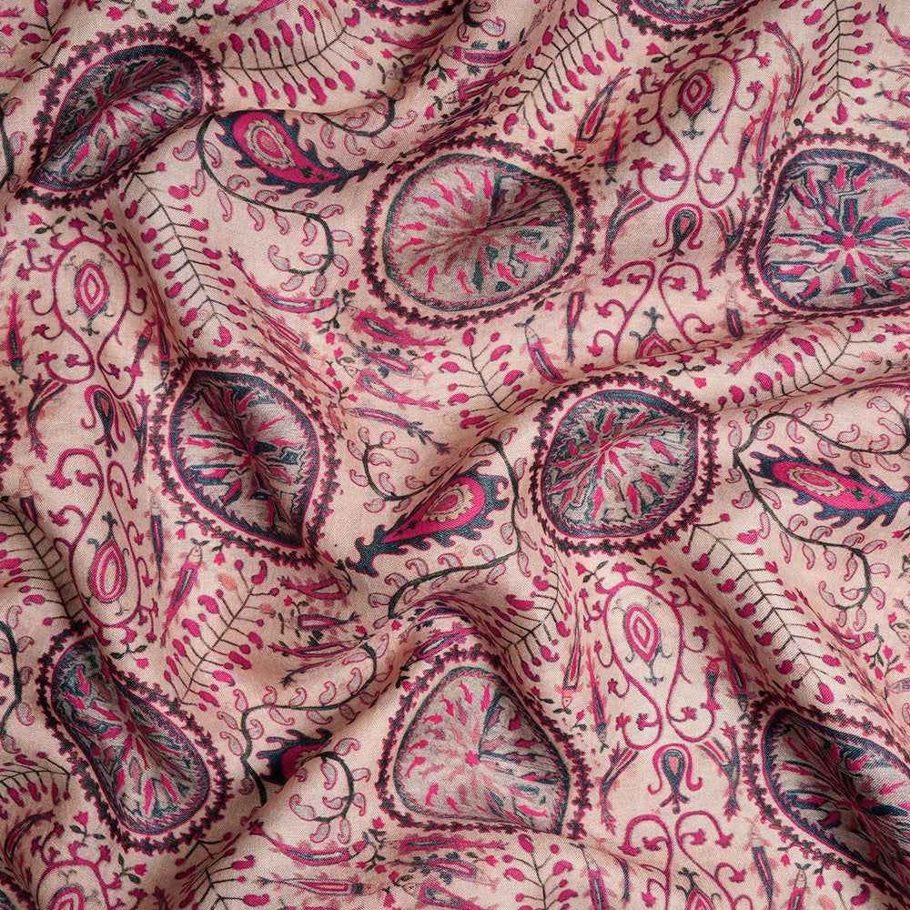 Peach Color Digital Printed Mulbury Silk Fabric