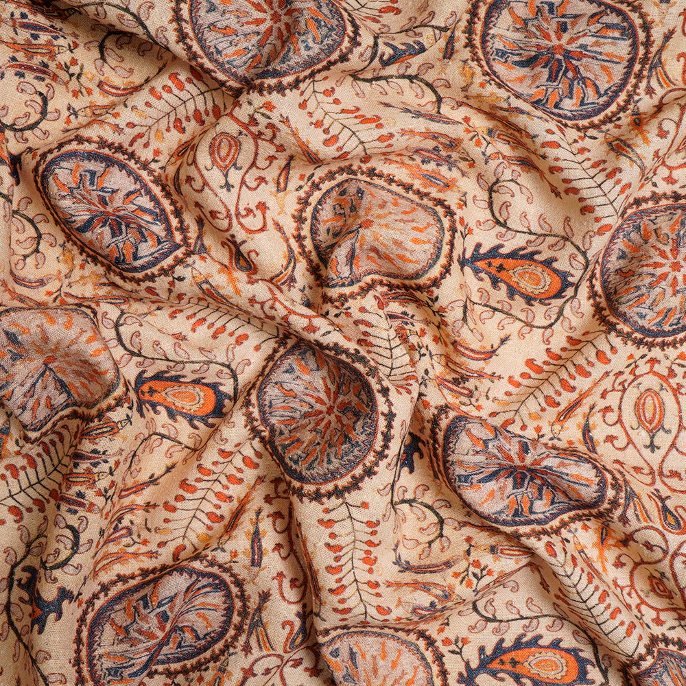 Beige Color Digital Printed Matka Silk Fabric