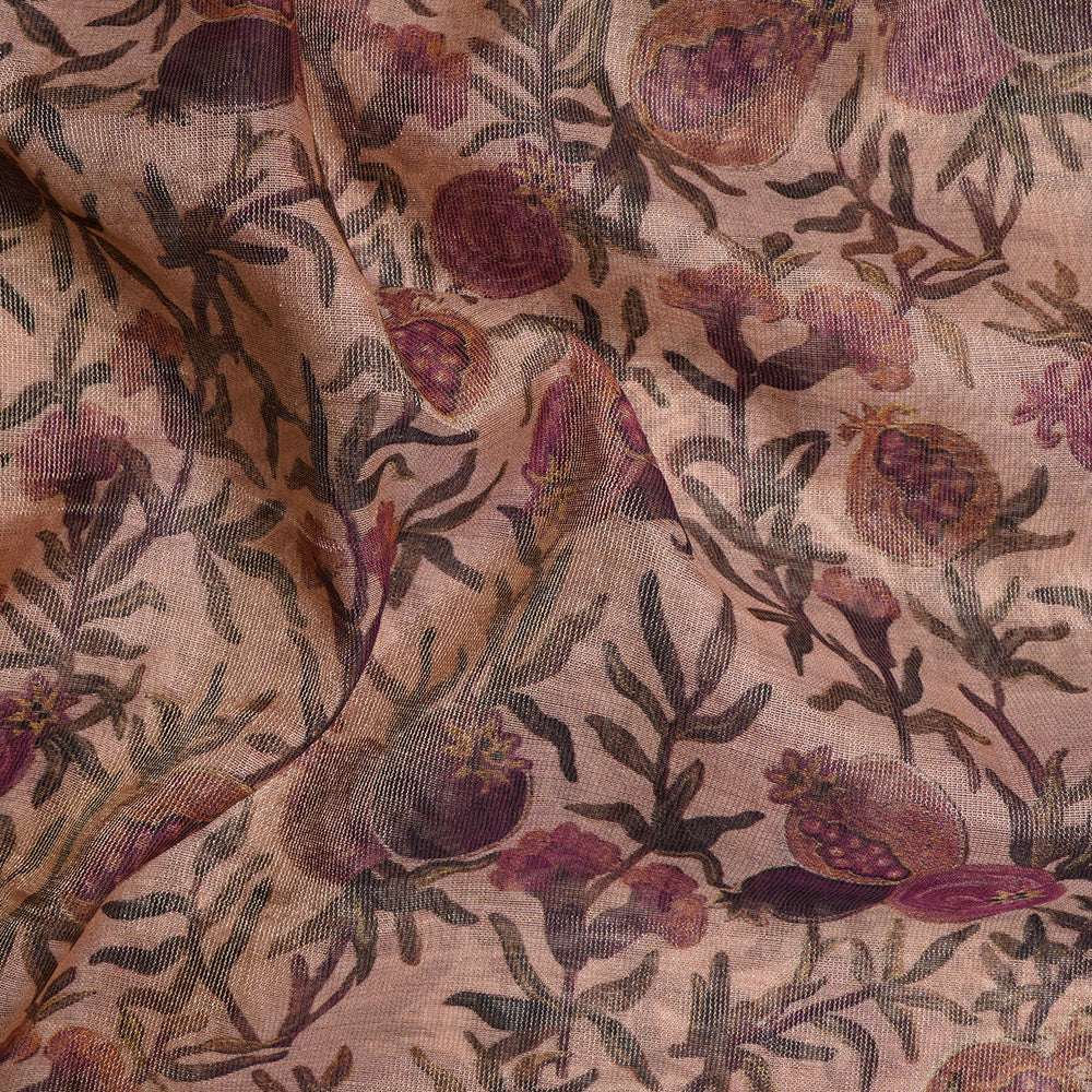 Peach Digital Printed Tissue Chanderi Fabric