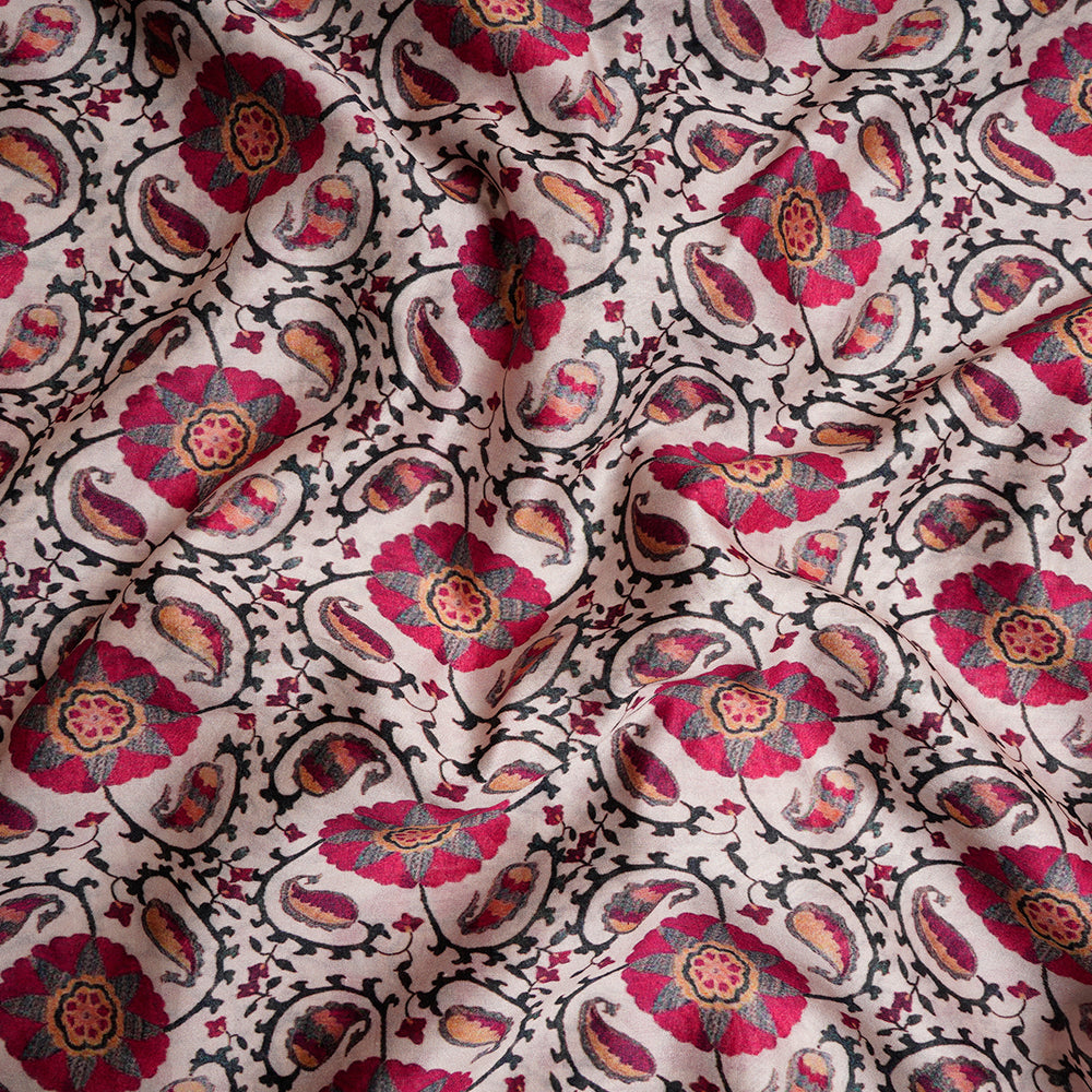 Beige-Pink Digital Printed Pure Chanderi Fabric
