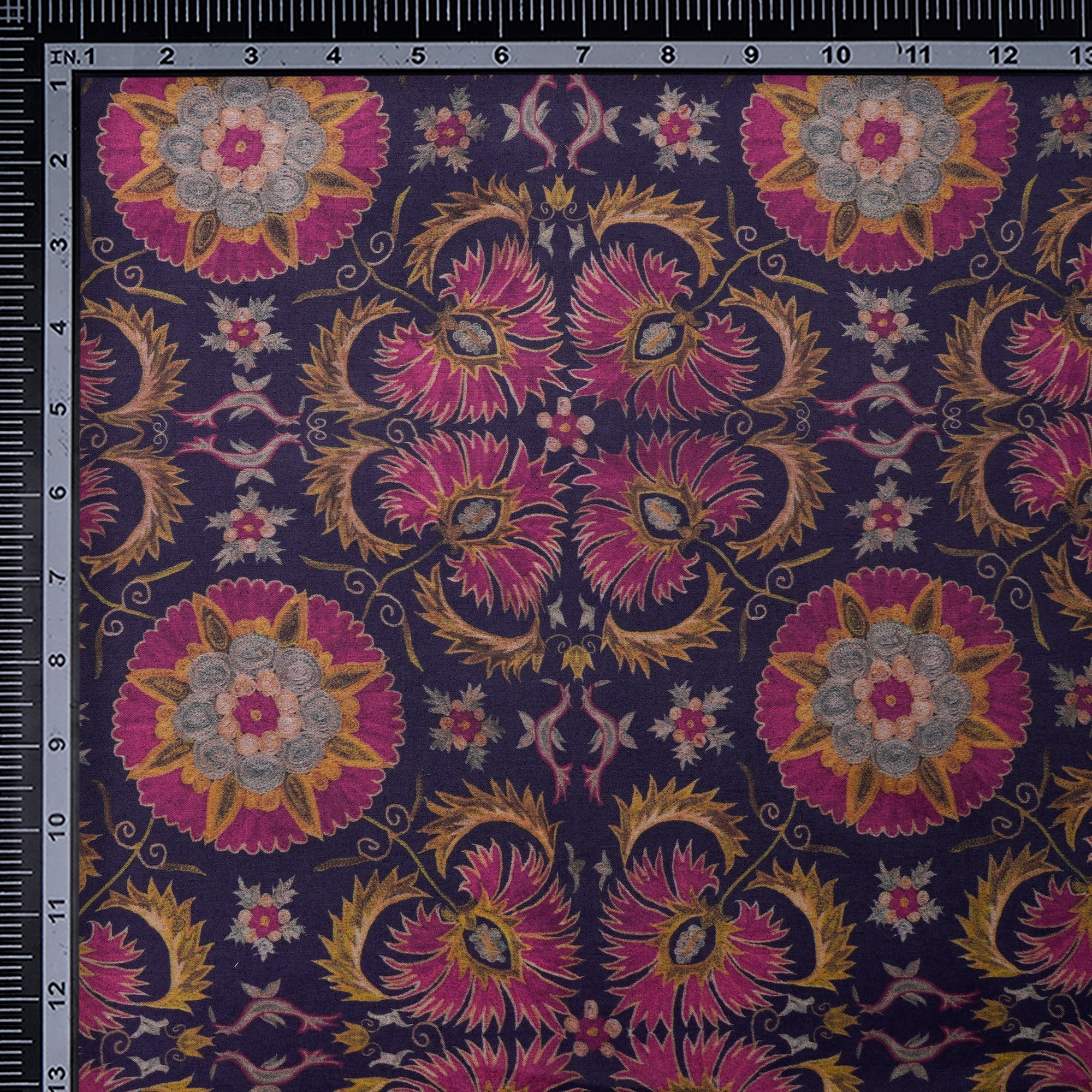 Voilet Floral Pattern Digital Print Bemberg Muslin Fabric