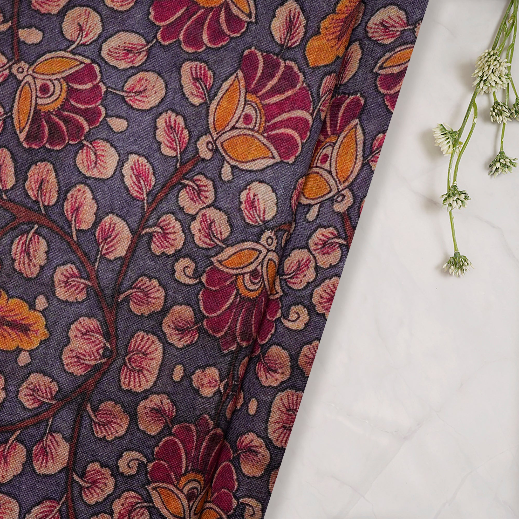 Multi Color Floral Pattern Digital Printed Chanderi Fabric