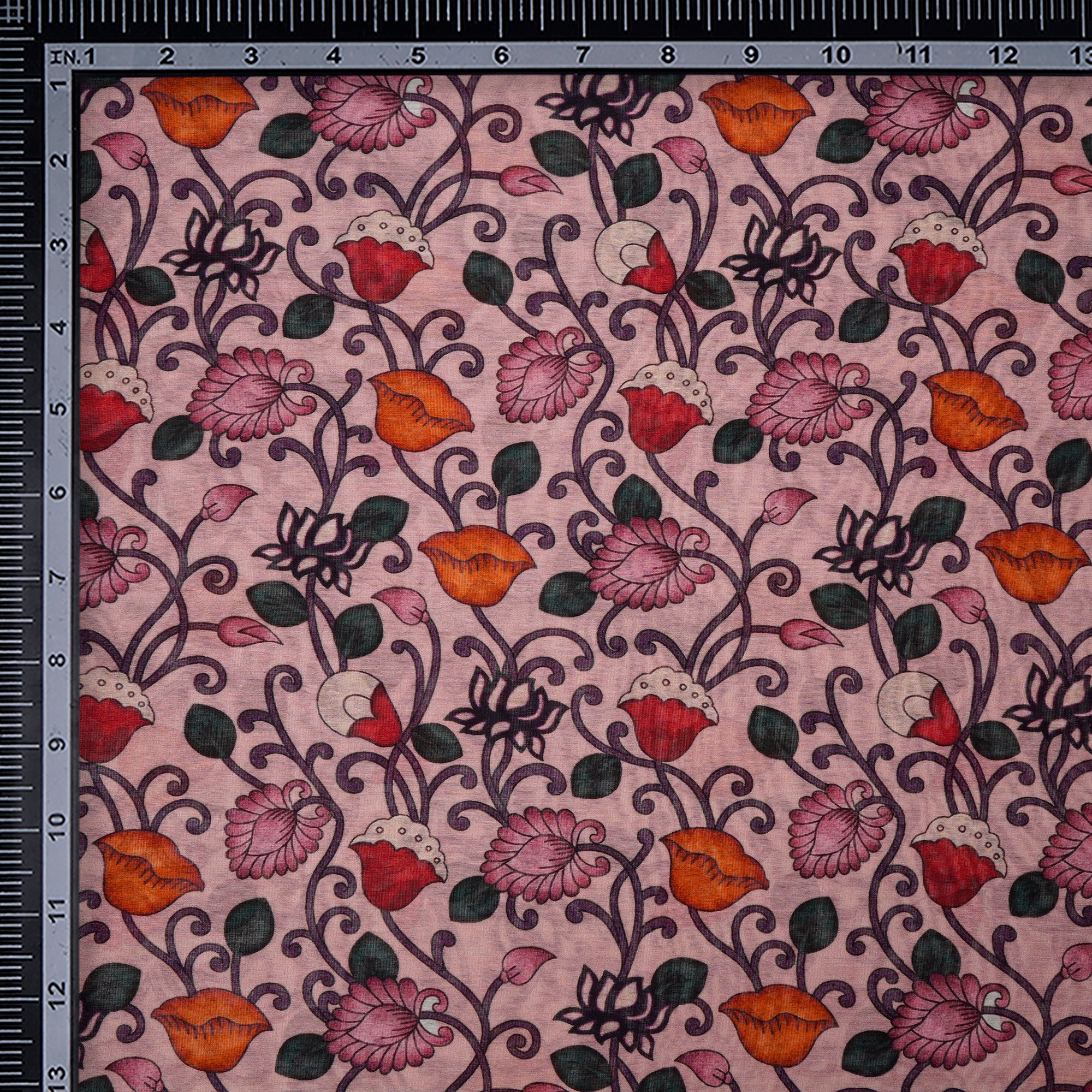 Blush Pink Kalamkari Pattern Digital Printed Pure Chanderi Fabric
