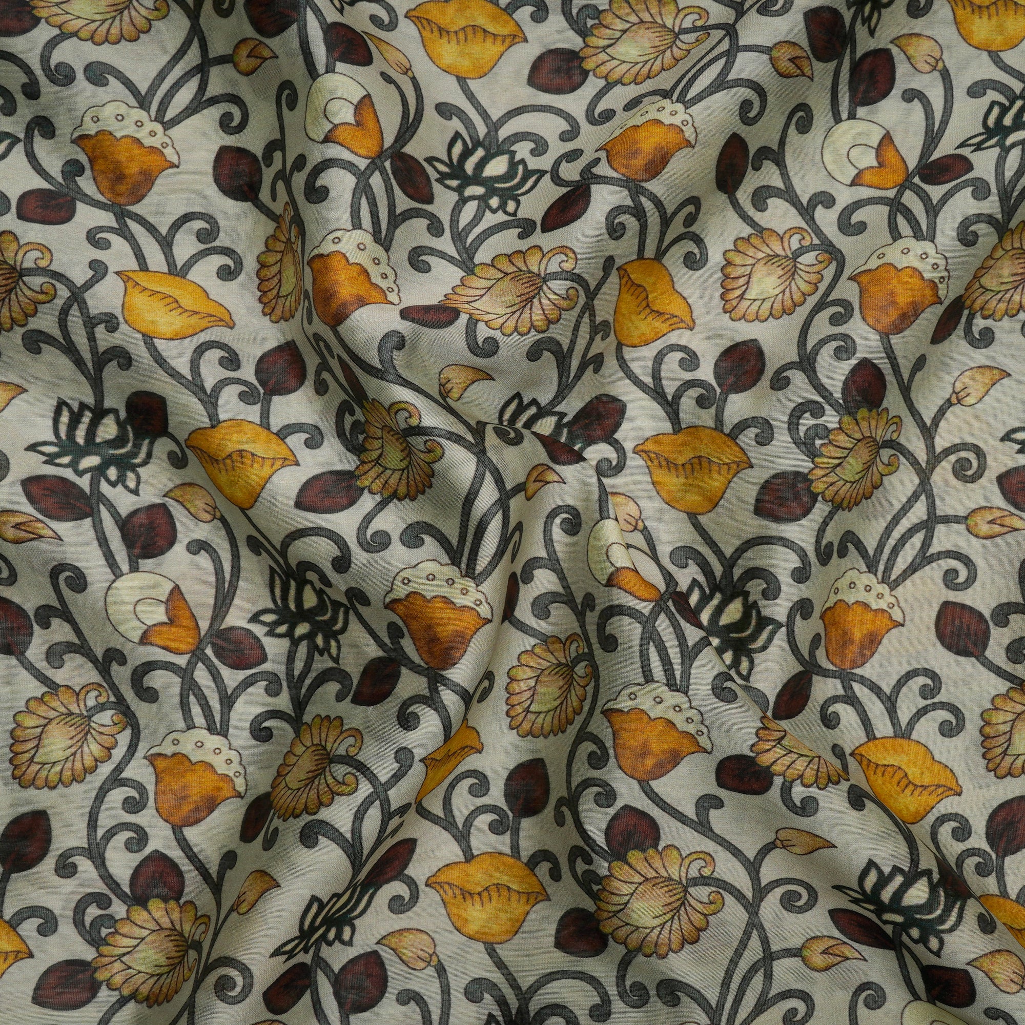 Multi Color Kalamkari Pattern Digital Printed Pure Chanderi Fabric