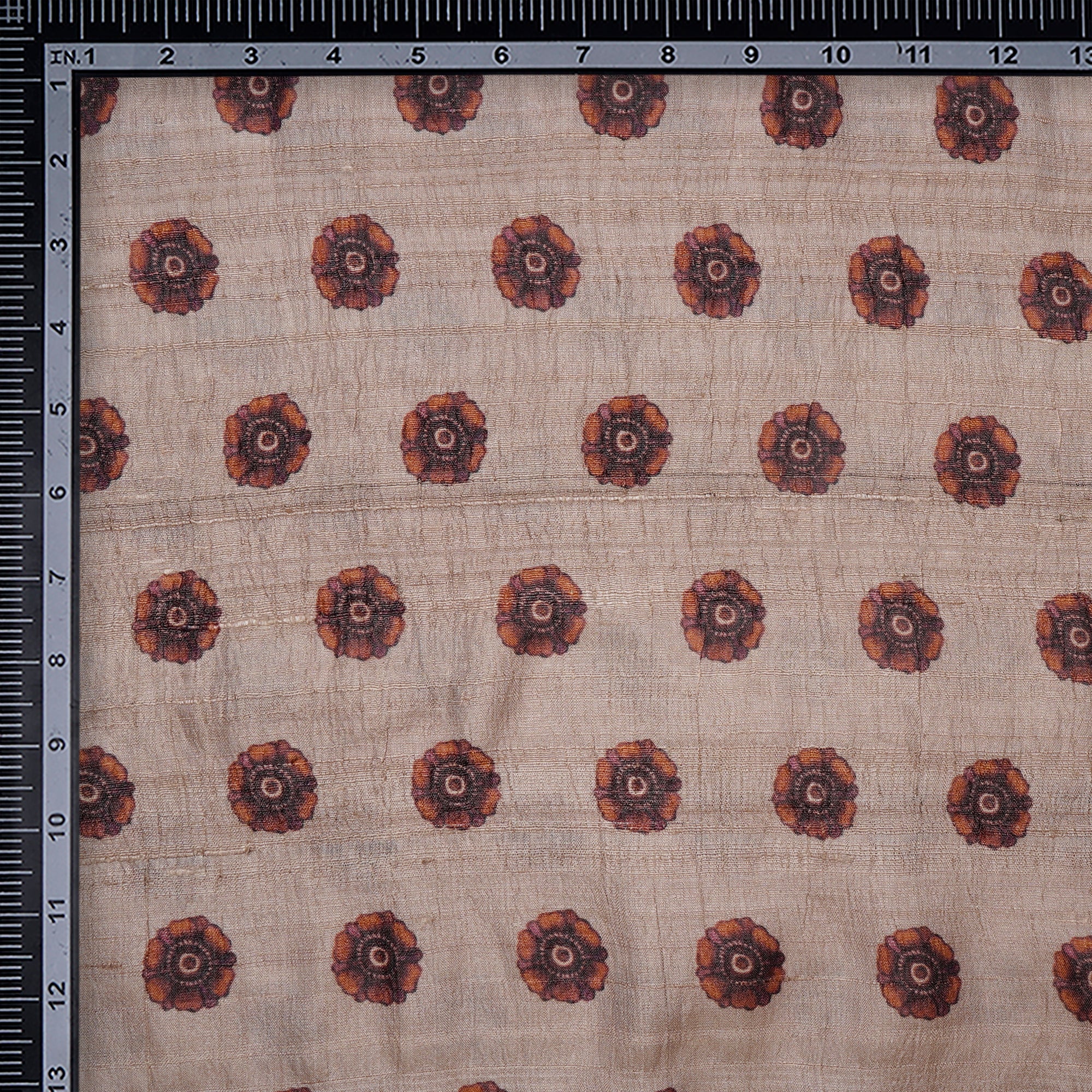 Brown Floral Pattern Digital Printed Tussar Silk Fabric