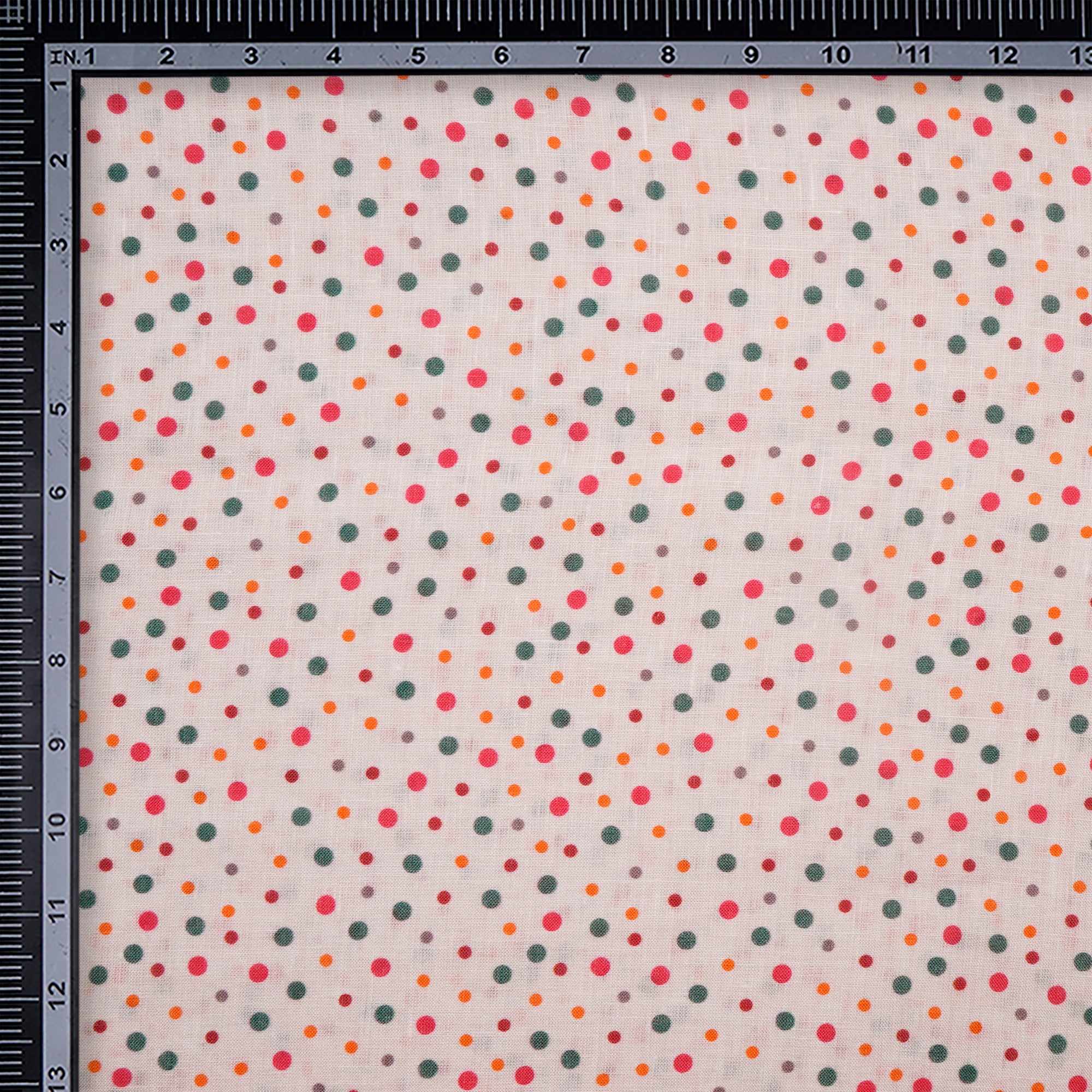 Multi Color Polka Dot Pattern Digital Printed Premium Linen Fabric
