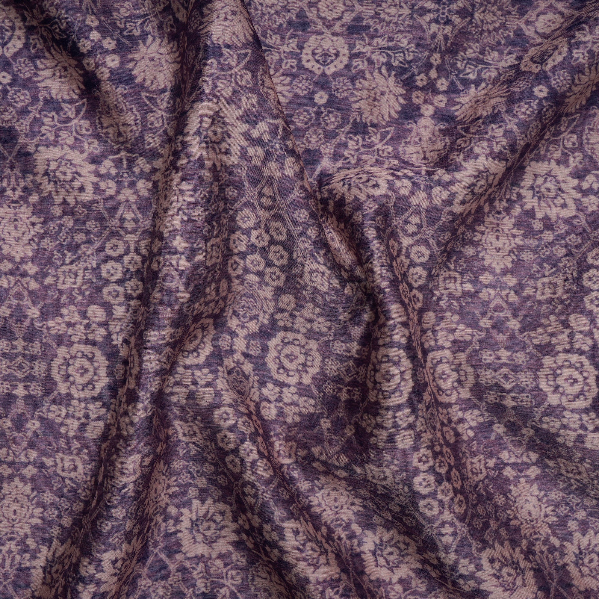 Chinese Violet Floral Pattern Digital Printed Chanderi Fabric