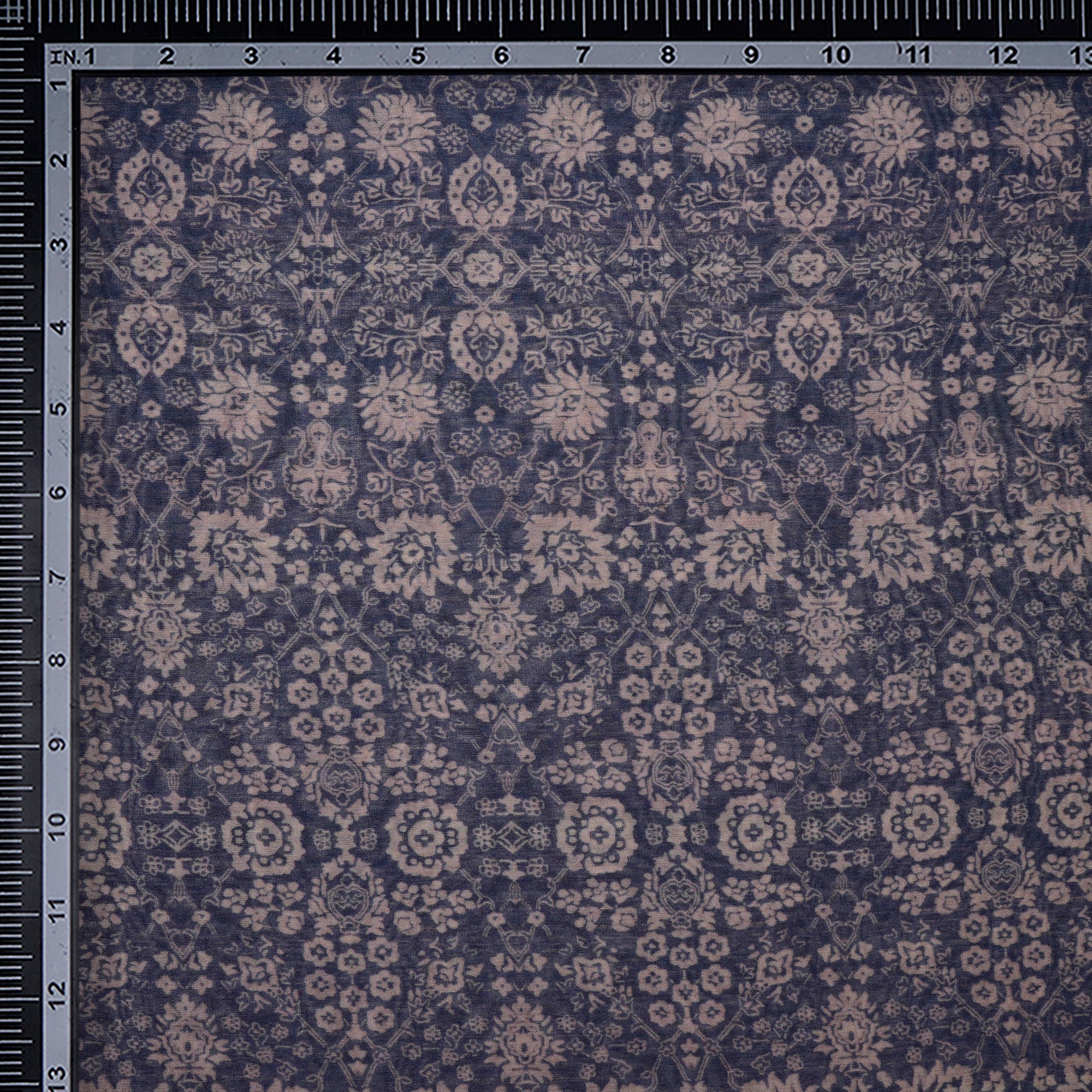Blue-Beige Floral Pattern Digital Print Pure Chanderi Fabric
