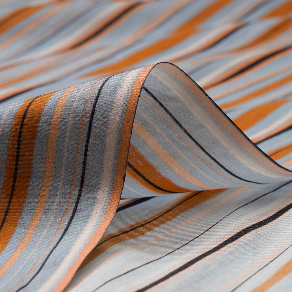 Multi Color Striped Pattern Digital Printed Cotton Lawn Fabric
