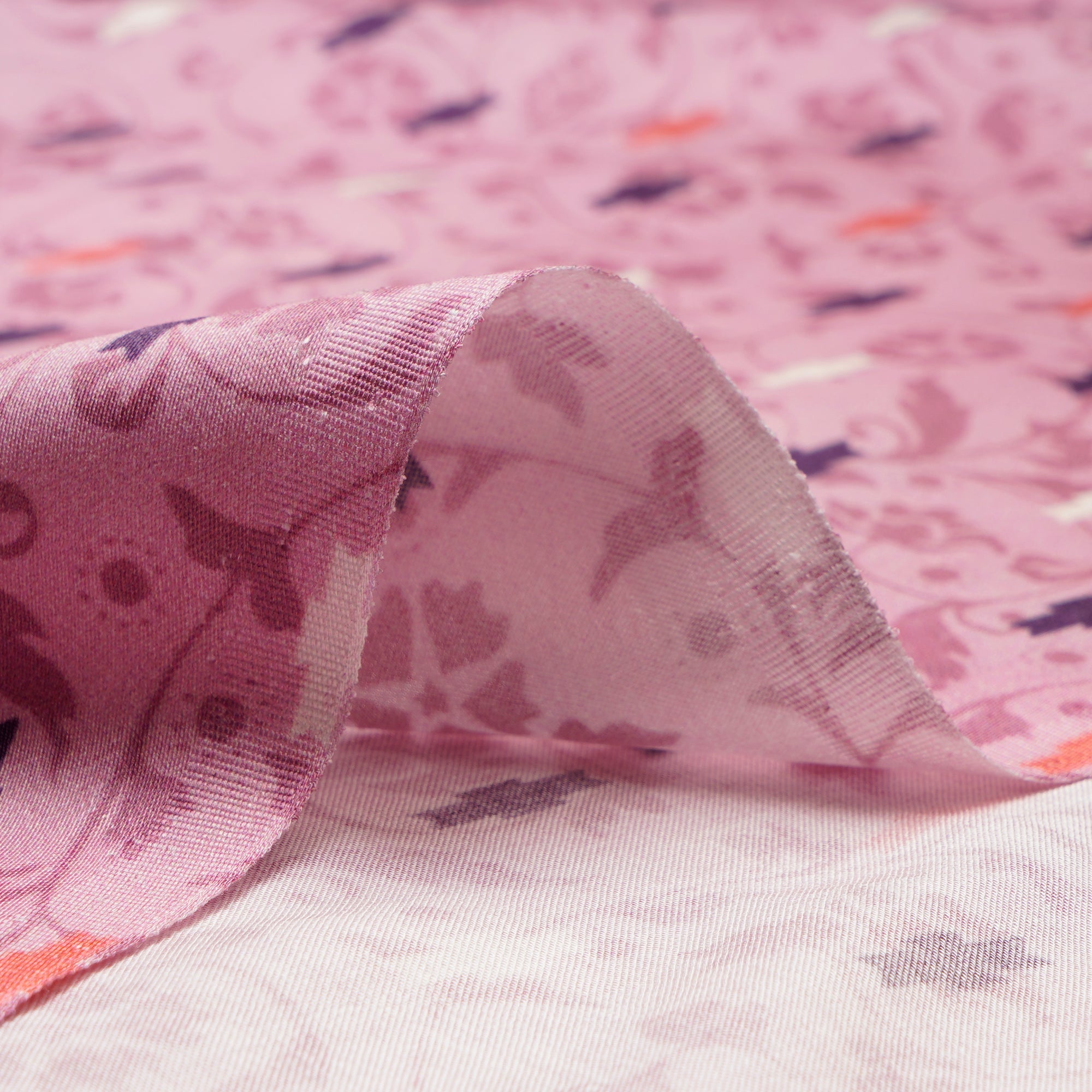 Baby Pink Floral Pattern Digital Pattern Maple Silk Fabric