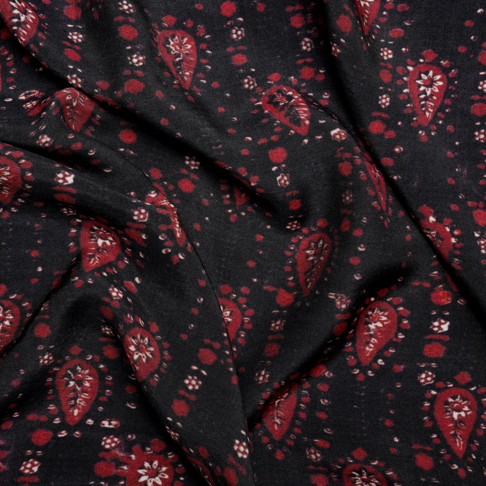 Black-Red All Over Pattern Digital Printed Bemberg Muslin Fabric