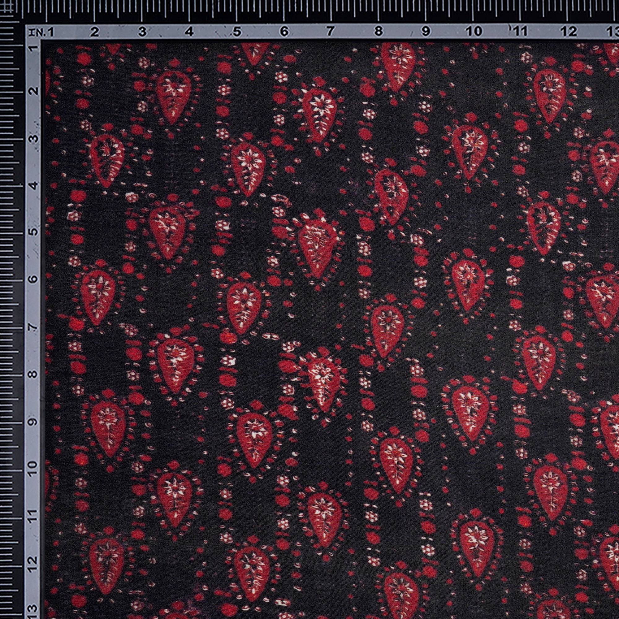 Black-Red All Over Pattern Digital Printed Bemberg Muslin Fabric