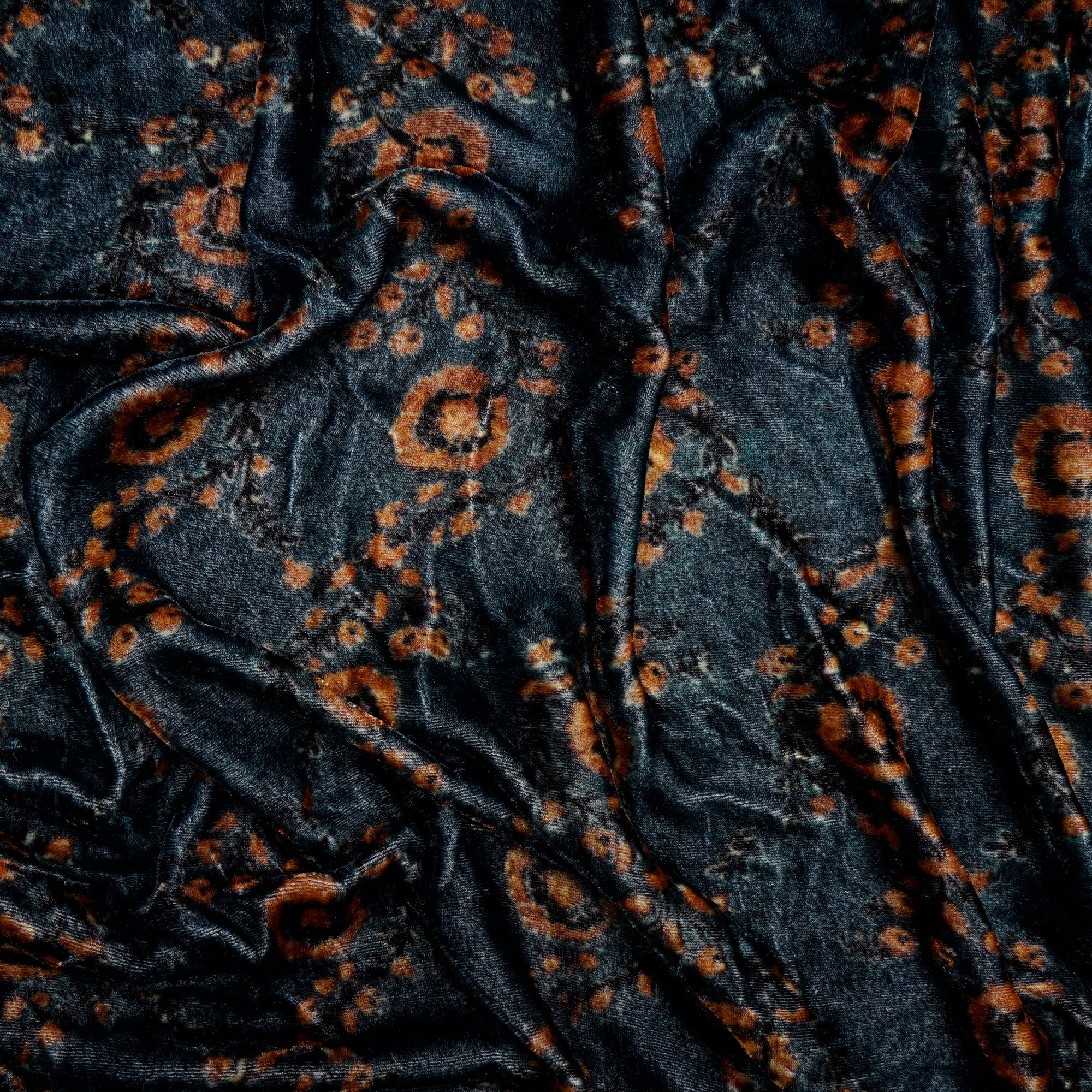 Blue-Yellow Floral Pattern Digital Printed Silk Velvet Fabric