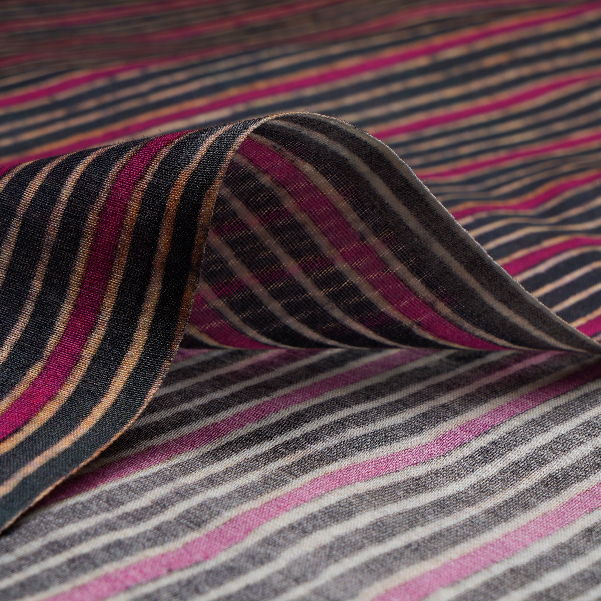 Multi Color Stripe Pattern Digital Printed Pure Chanderi Fabric