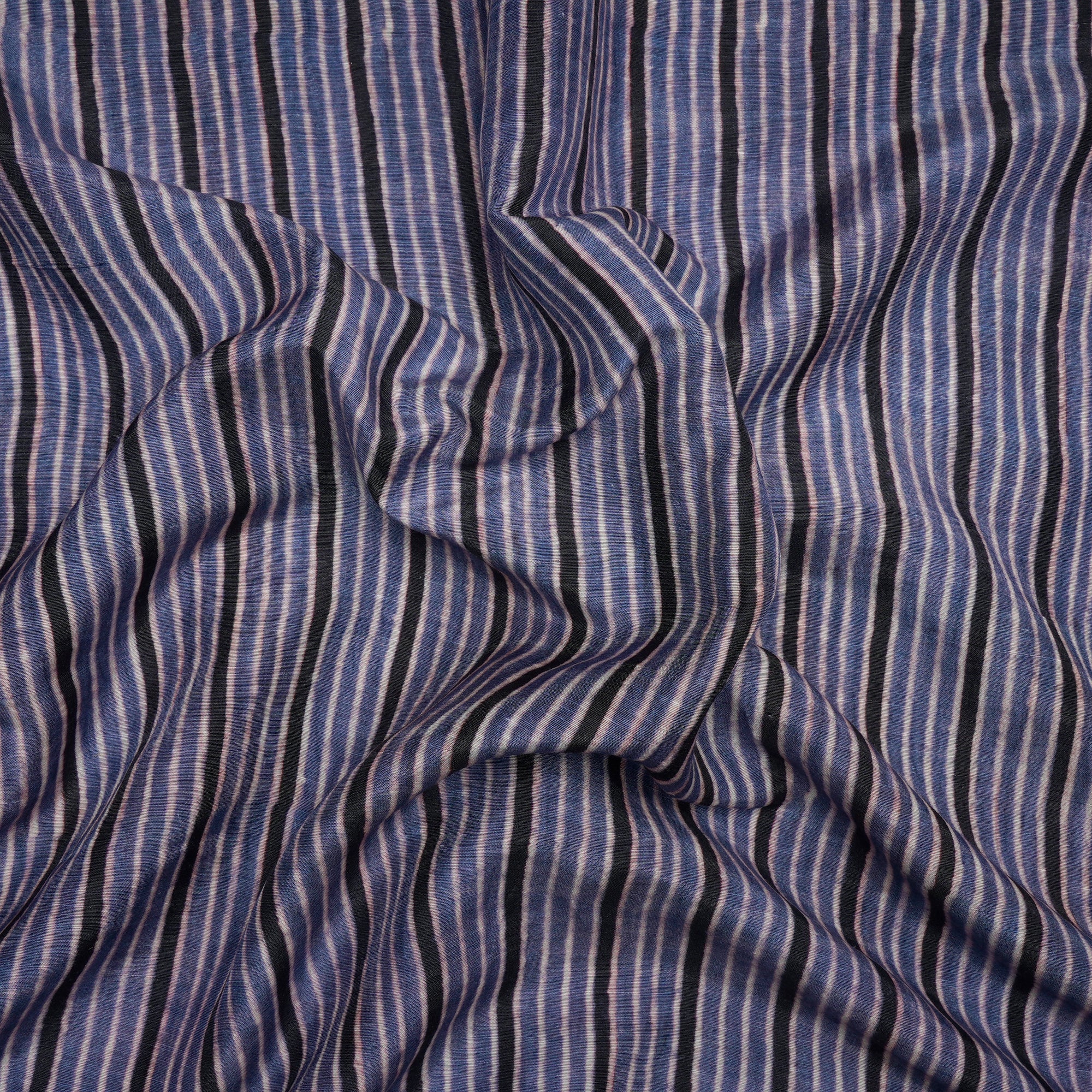 Ultramarine Strip Pattern Digital Printed Bemberg Linen Fabric
