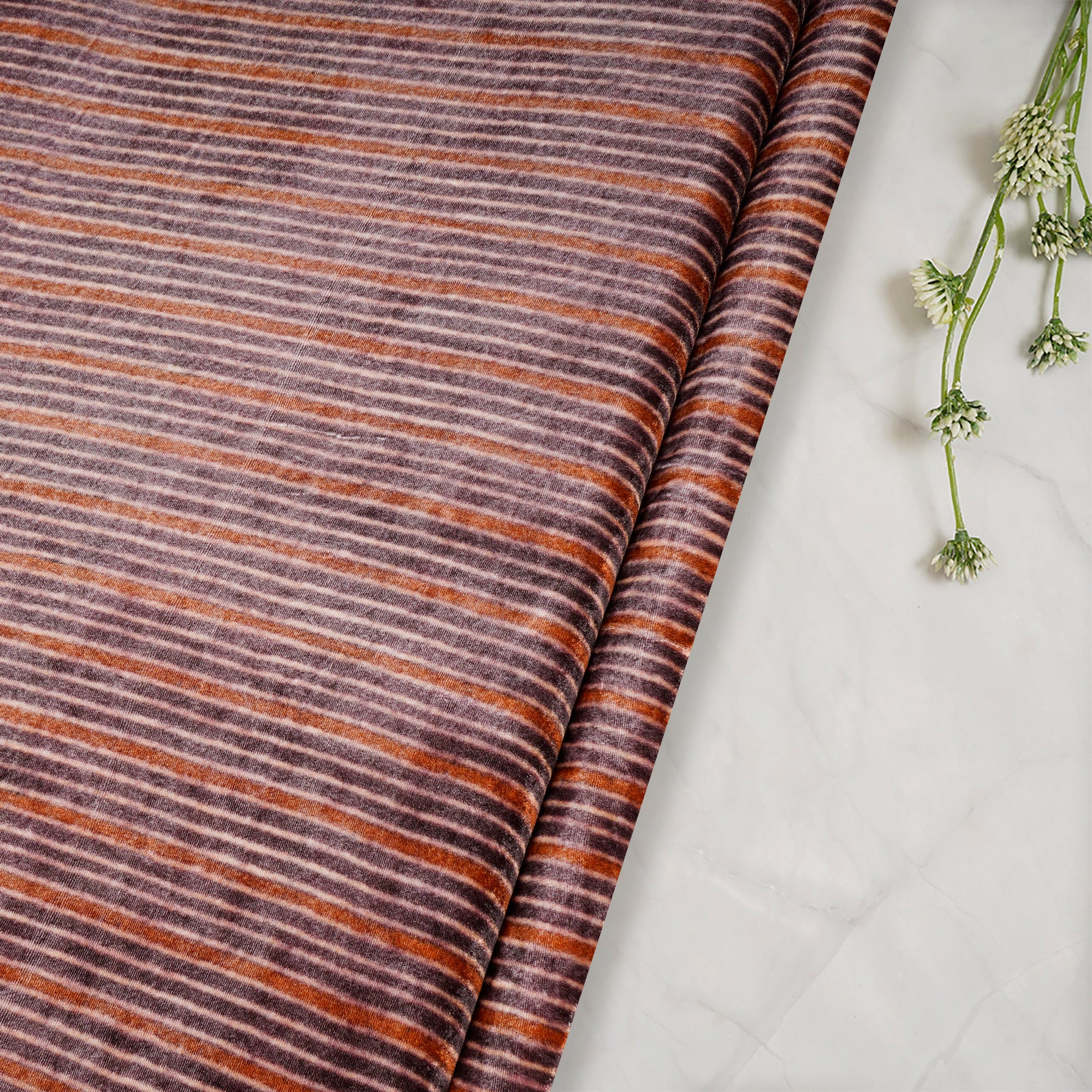 Brown Strip Pattern Digital Printed Silk Velevet Fabric