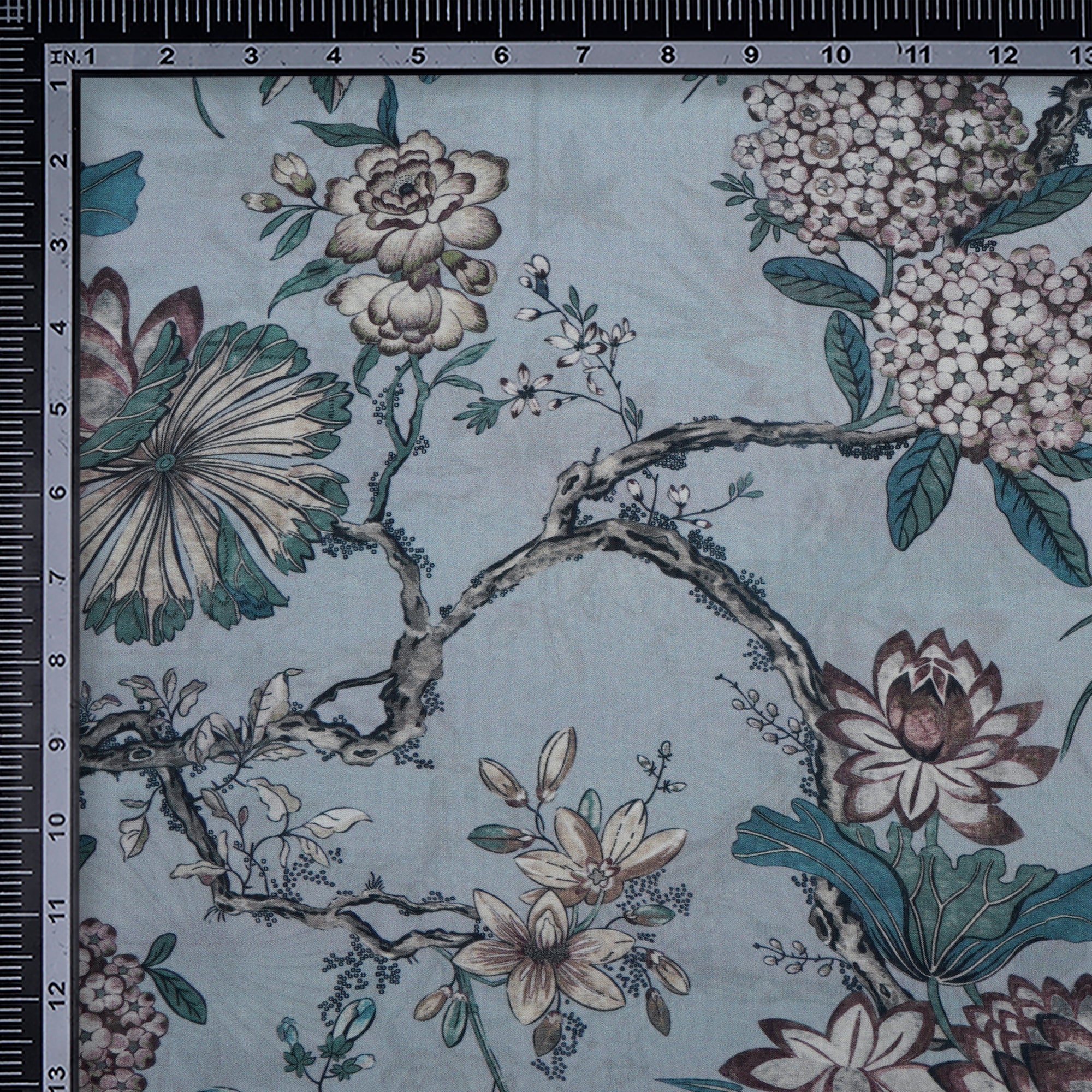 Blue Floral Pattern Digital Printed Modal Fabric