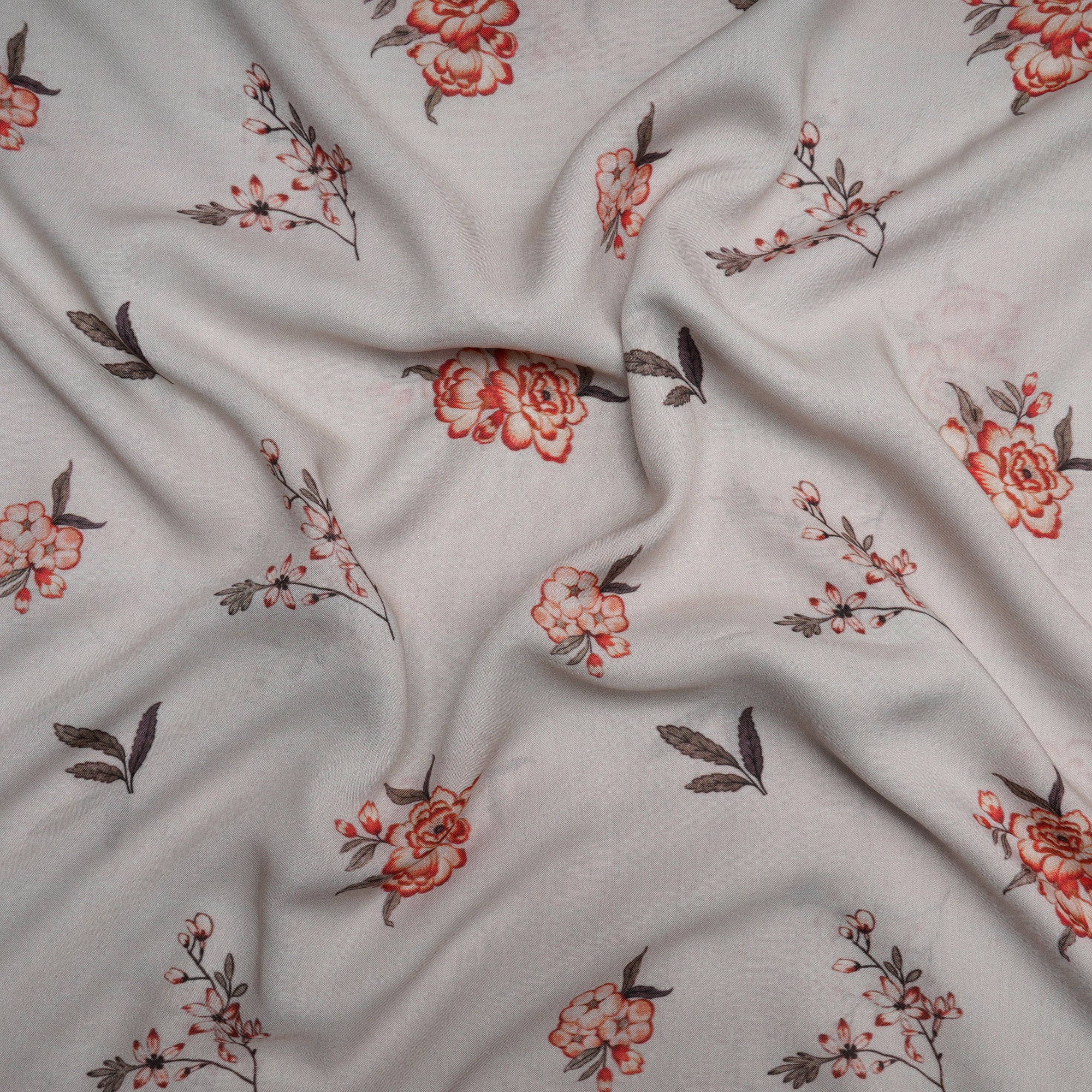 Off-White Floral Pattern Digital Printed Modal Fabric