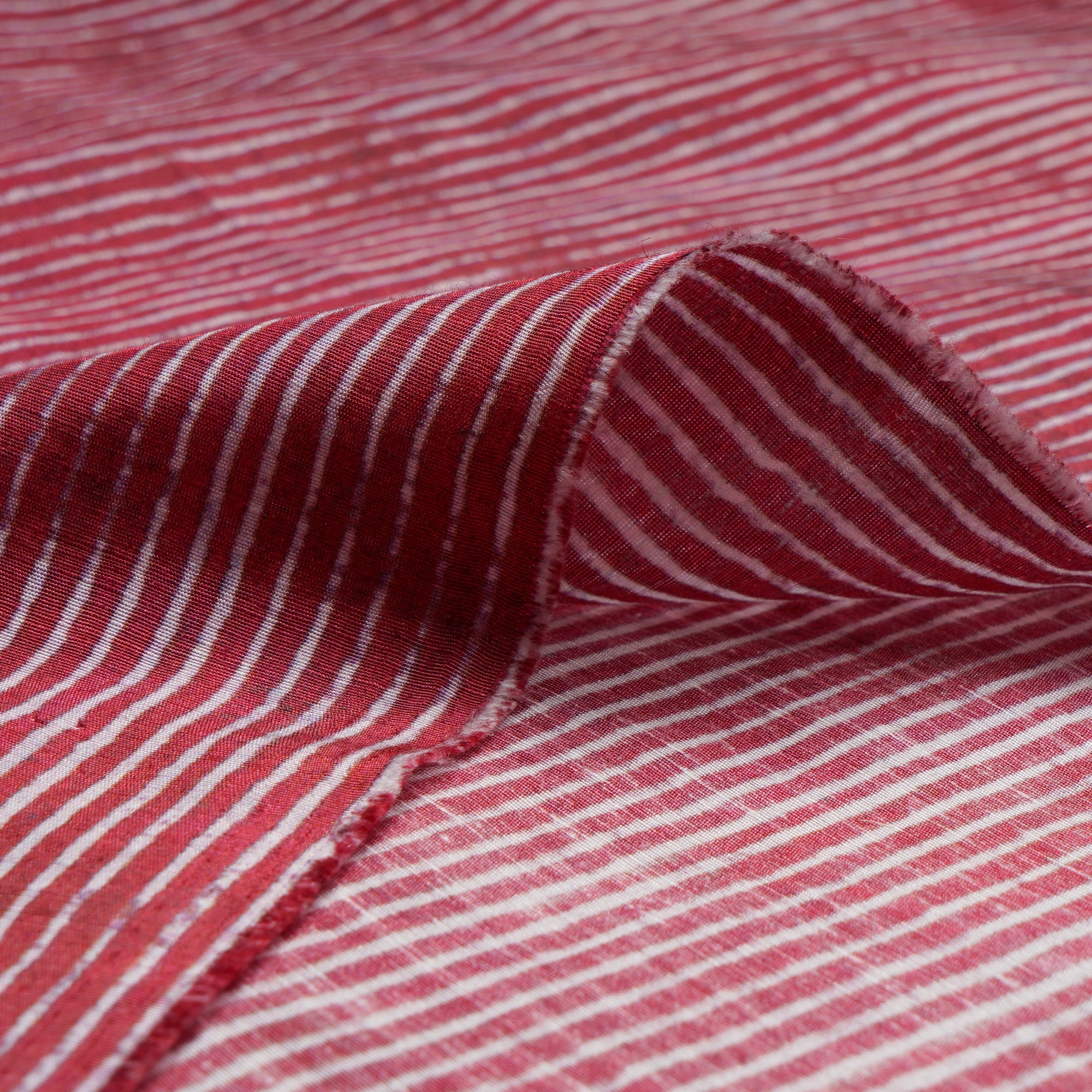 Red Strip Pattern Digital Printed Bemberg Linen Fabric