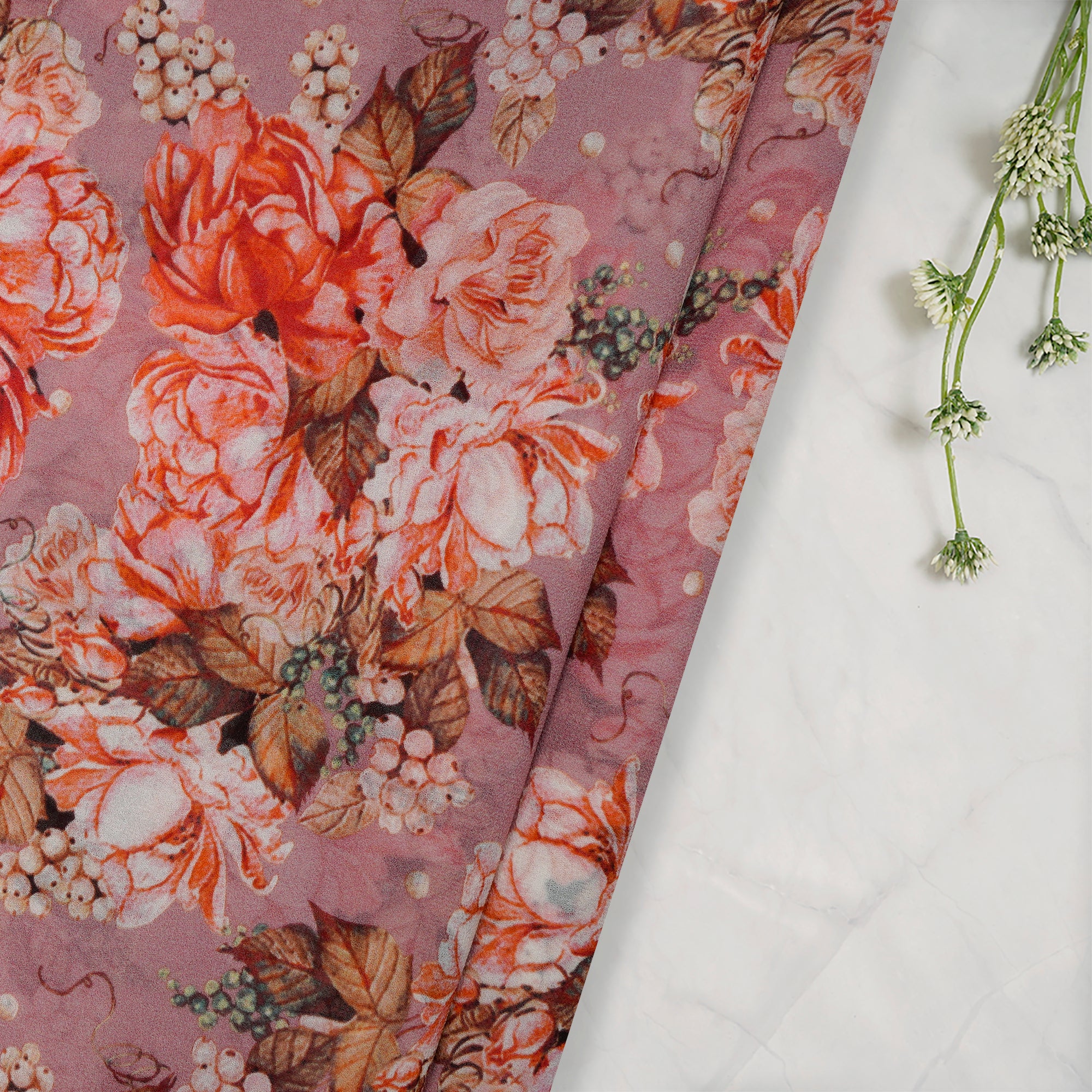 Baby PInk Floral Pattern Digital Printed Silk Georgette Fabric