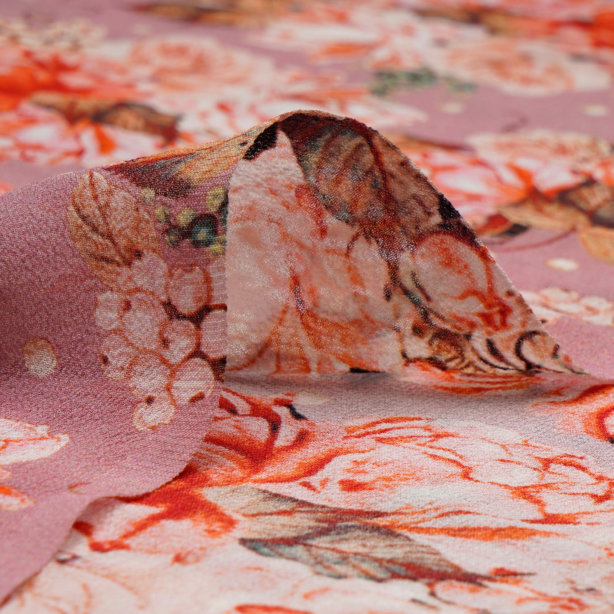 Baby PInk Floral Pattern Digital Printed Silk Georgette Fabric