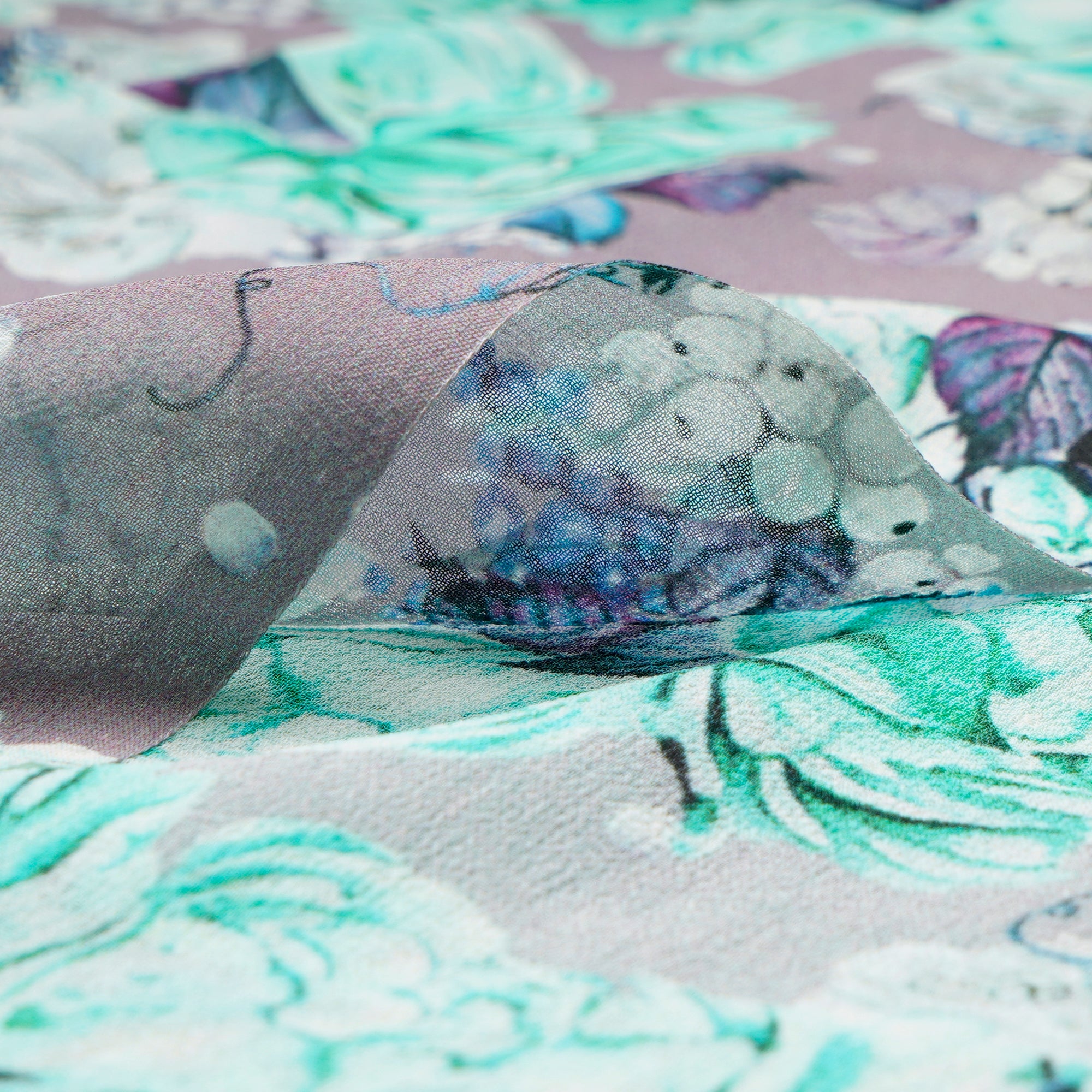 Violet Ice Floral Pattern Digital Printed Silk Georgette Fabric