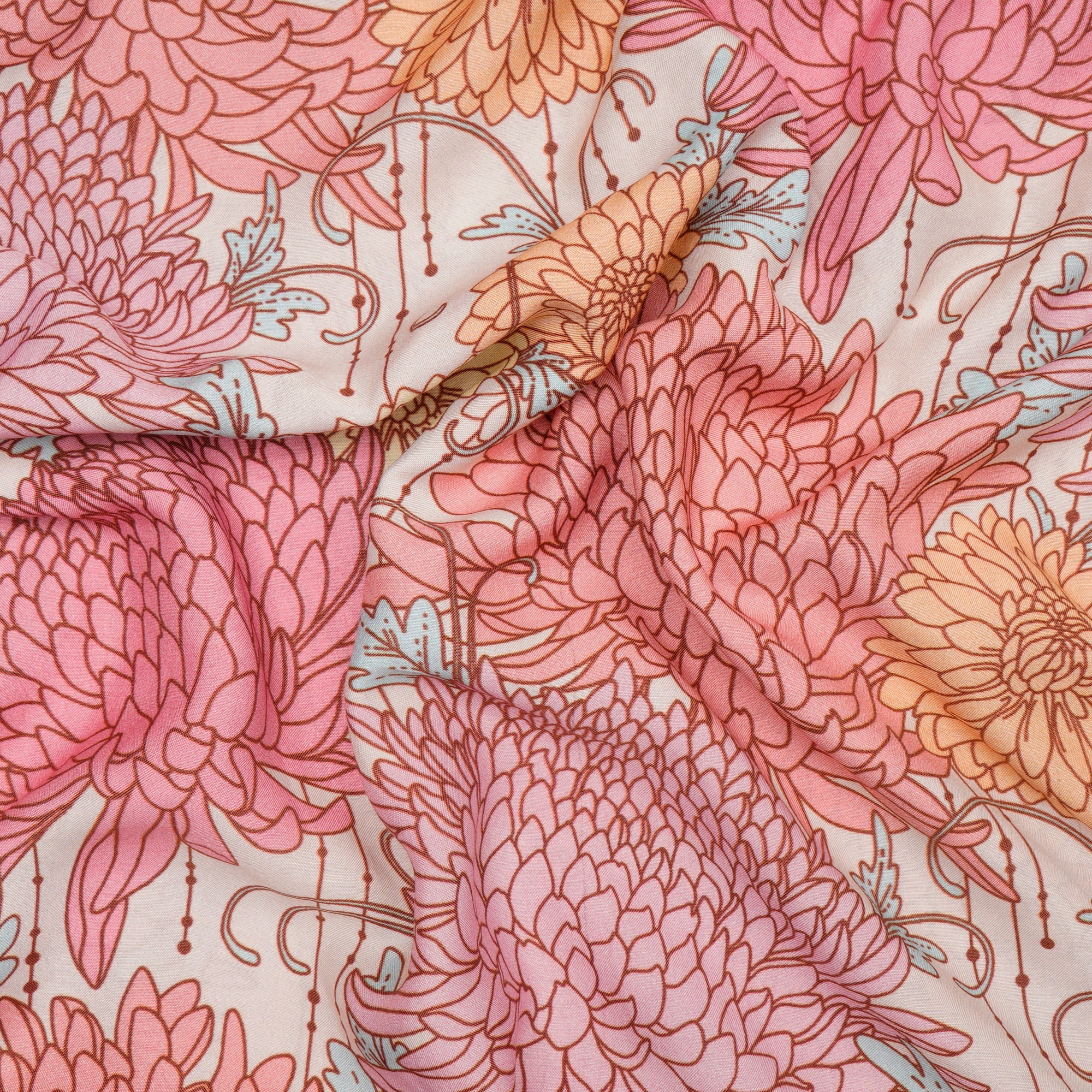 Pink Floral Pattern Digital Pattern Bemberg Muslin Fabric