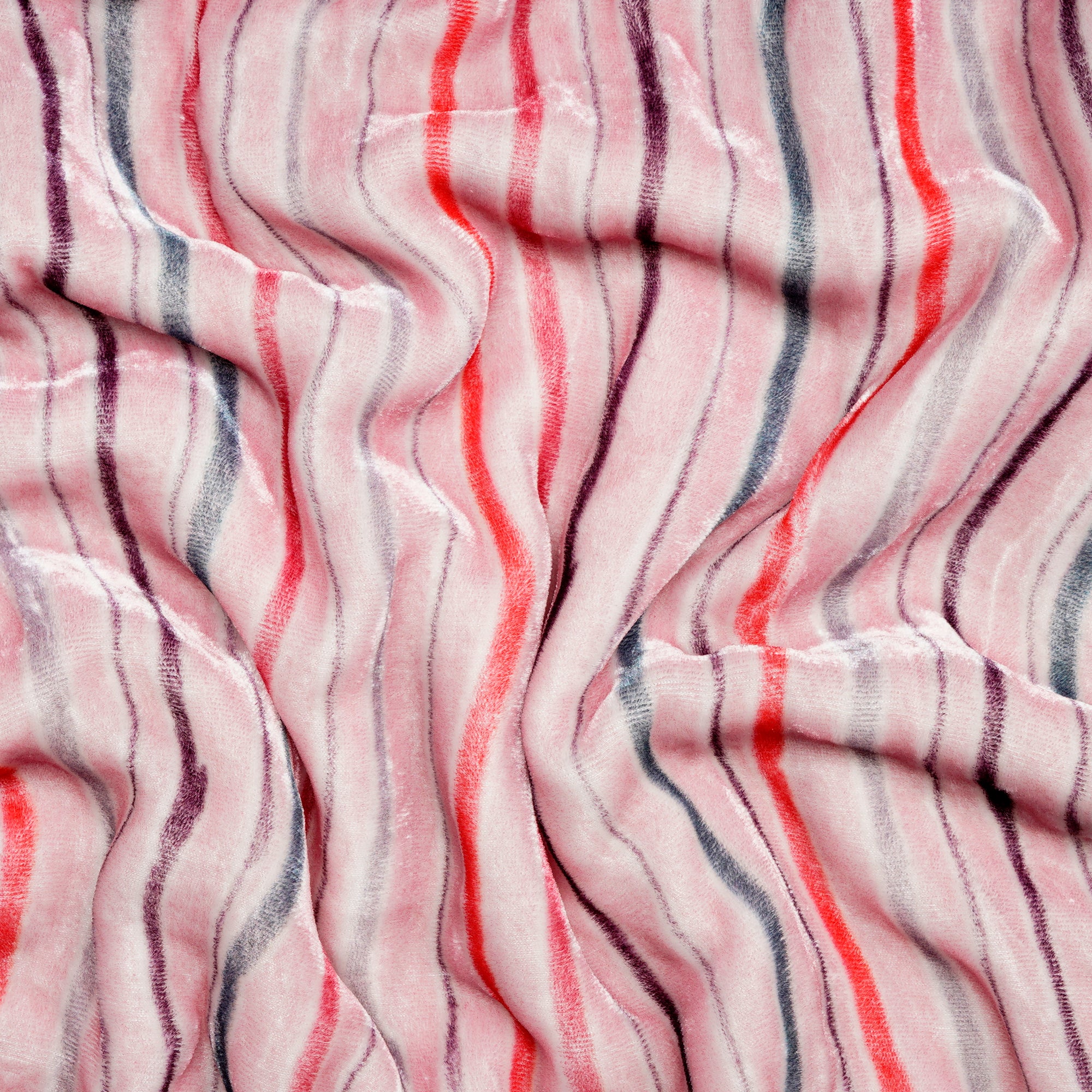 Baby Pink Stripe Pattern Digital Printed Silk Velvet Fabric