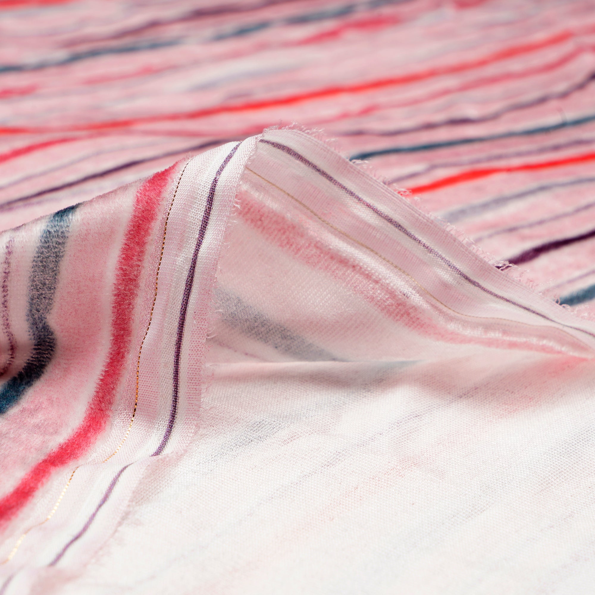 Baby Pink Stripe Pattern Digital Printed Silk Velvet Fabric