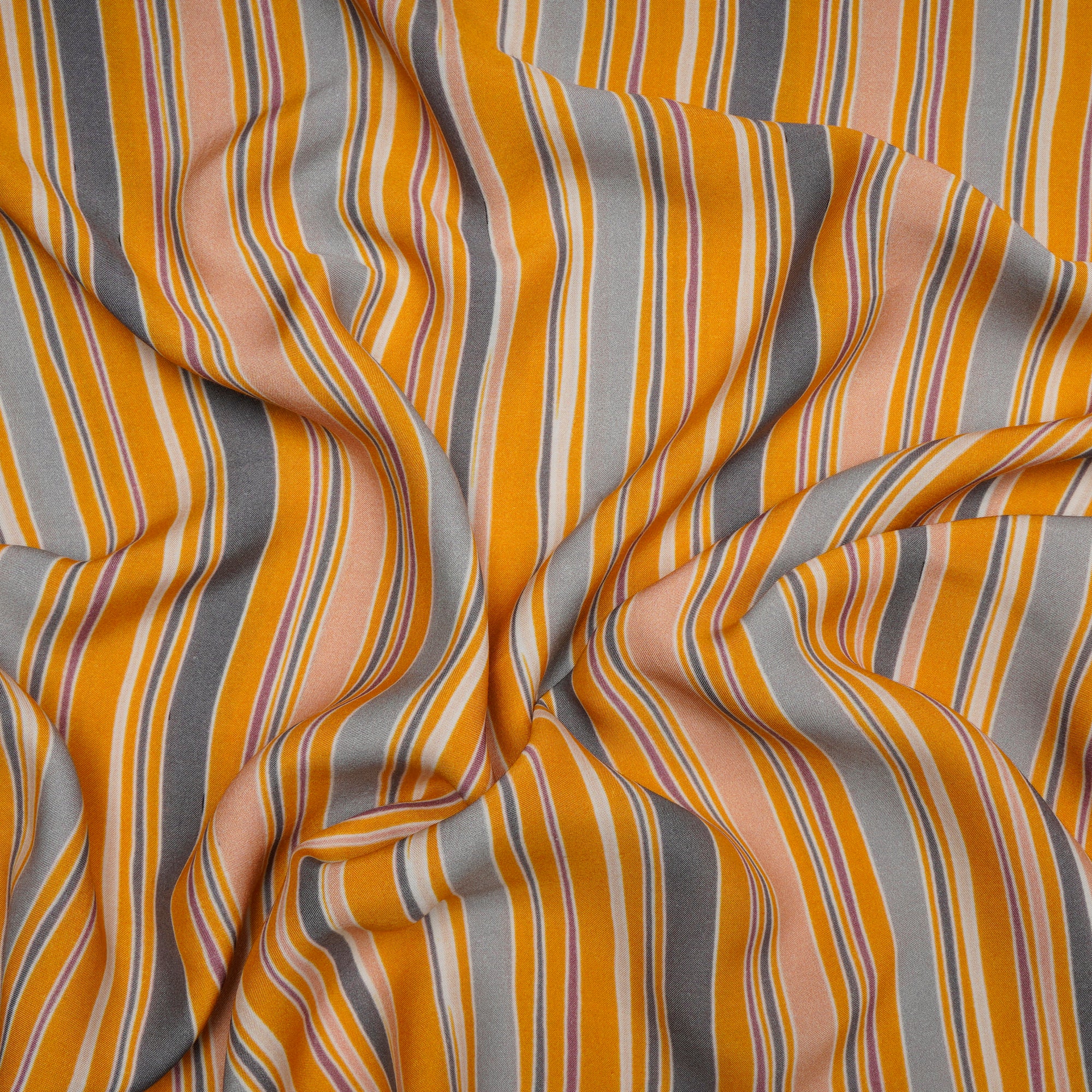 Yellow Stripe Pattern Digital Printed Bemberg Muslin Fabric