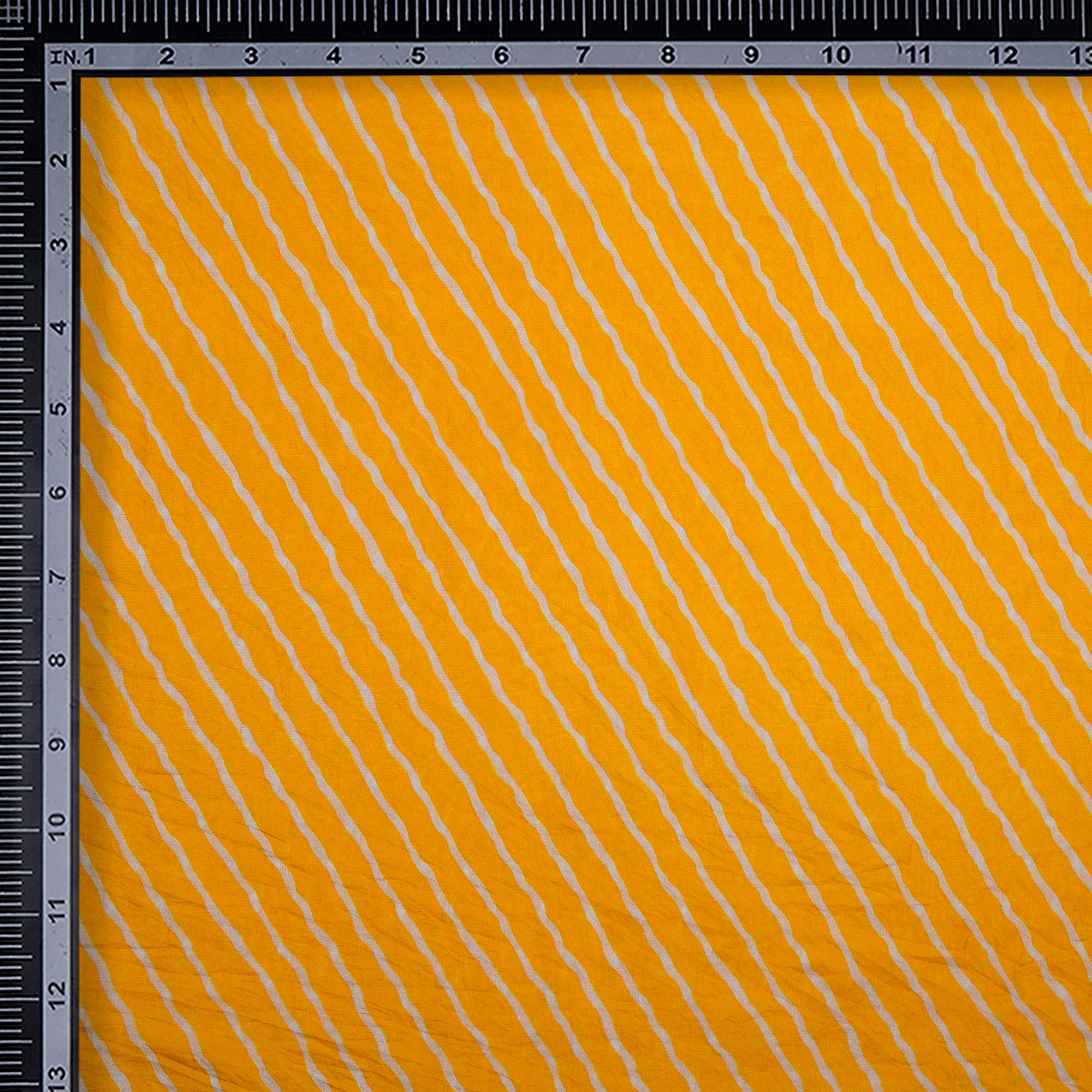 Off White-Yellow Lehariya Pattern Digital Print Pure Silk Fabric