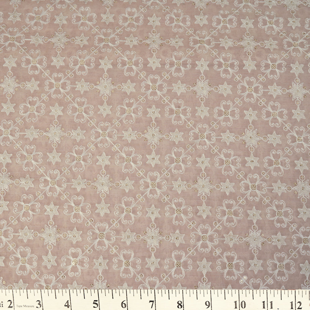 Peach Puff Color Embroidered Pure Chanderi Fabric