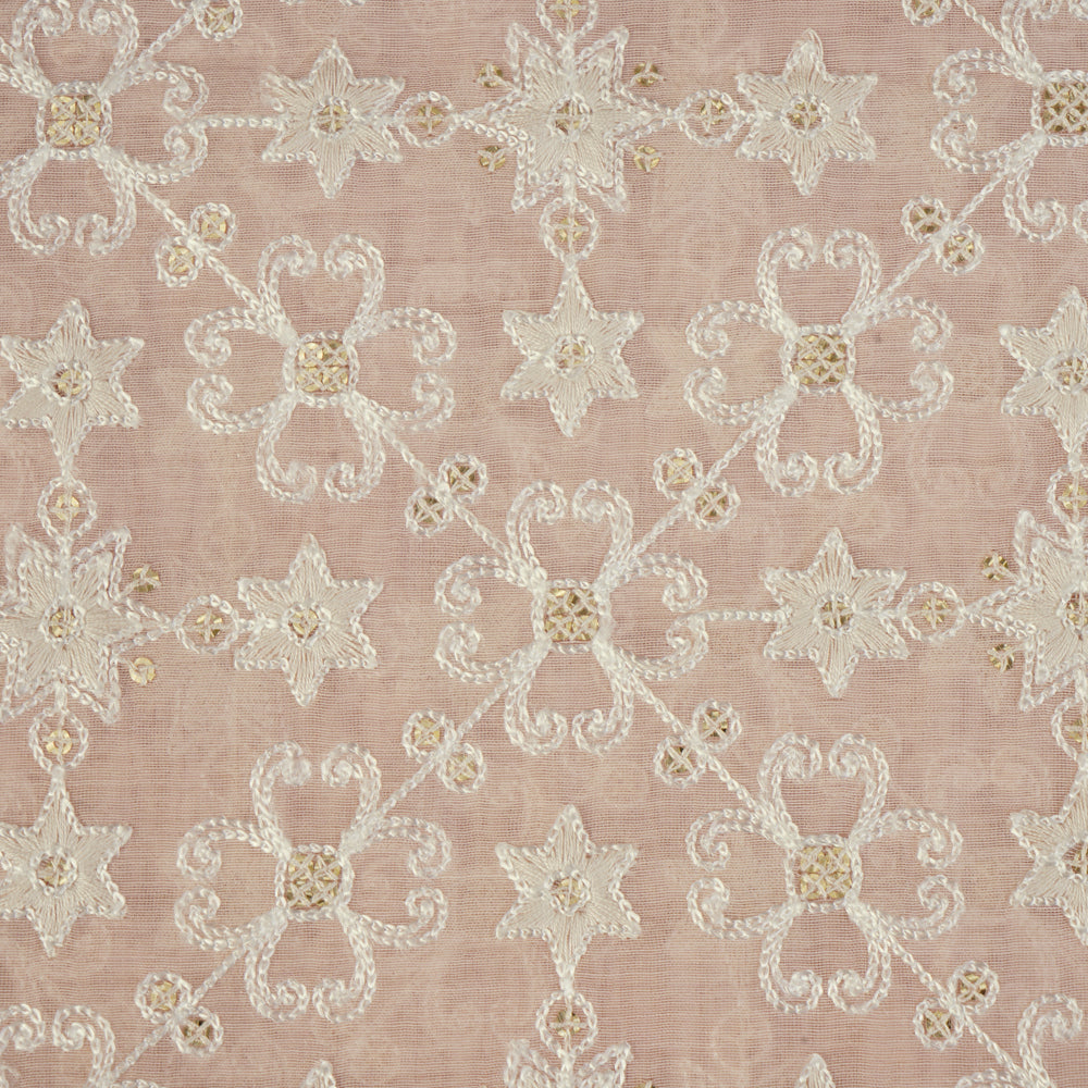 Peach Puff Color Embroidered Pure Chanderi Fabric