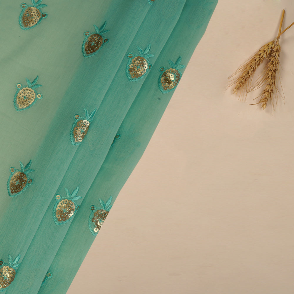 Sea Green Color Embroidered Pure Chanderi Fabric