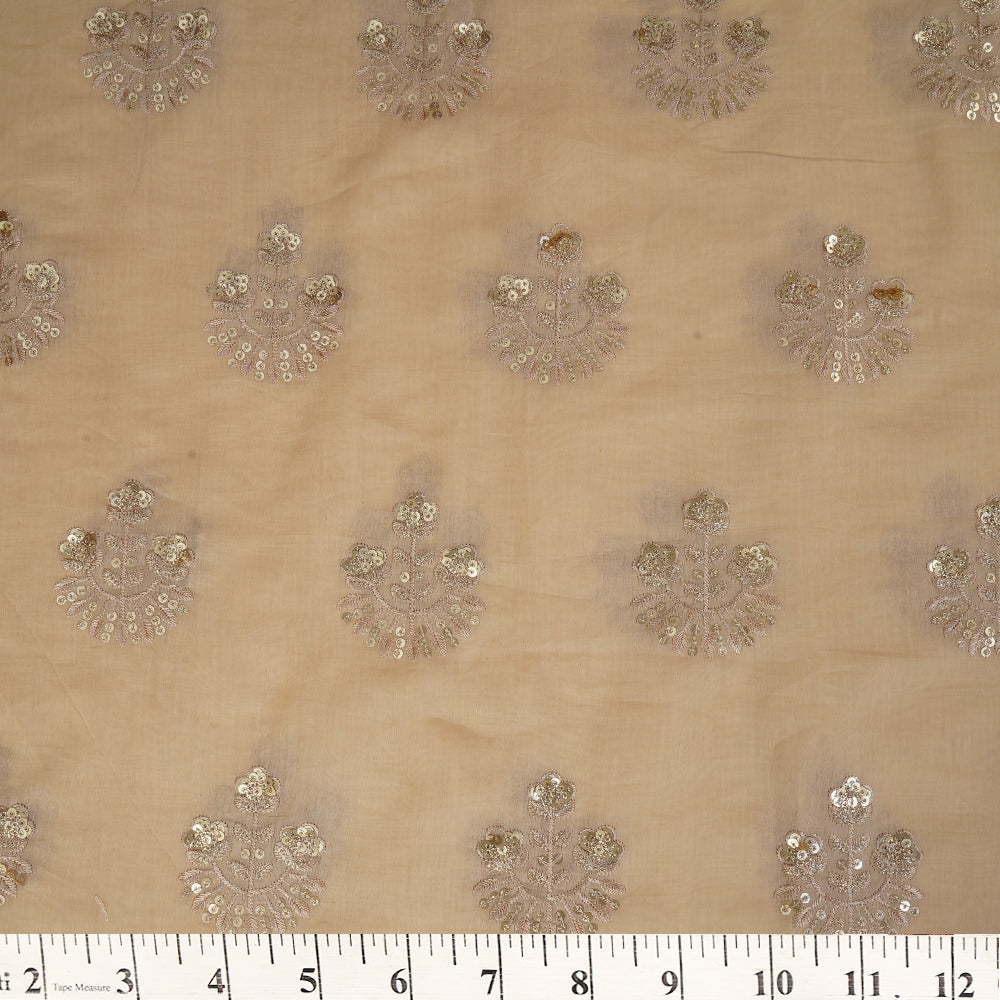 Beige Color Embroidered Pure Chanderi Fabric