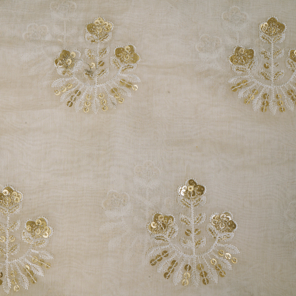 Off-White Color Embroidered Pure Chanderi Fabric