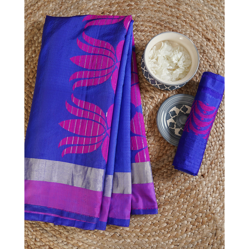 Blue Color Handwoven Silk saree with Blouse Piece