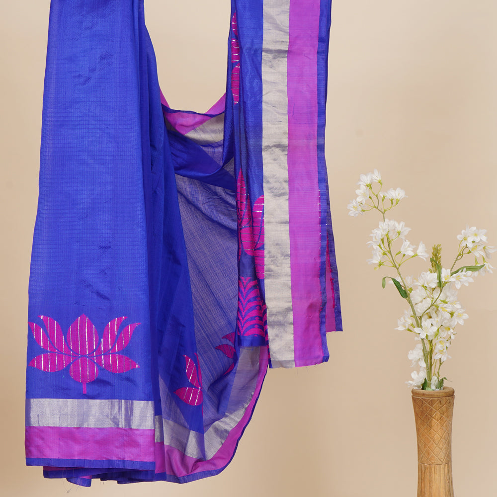 Blue Color Handwoven Silk saree with Blouse Piece