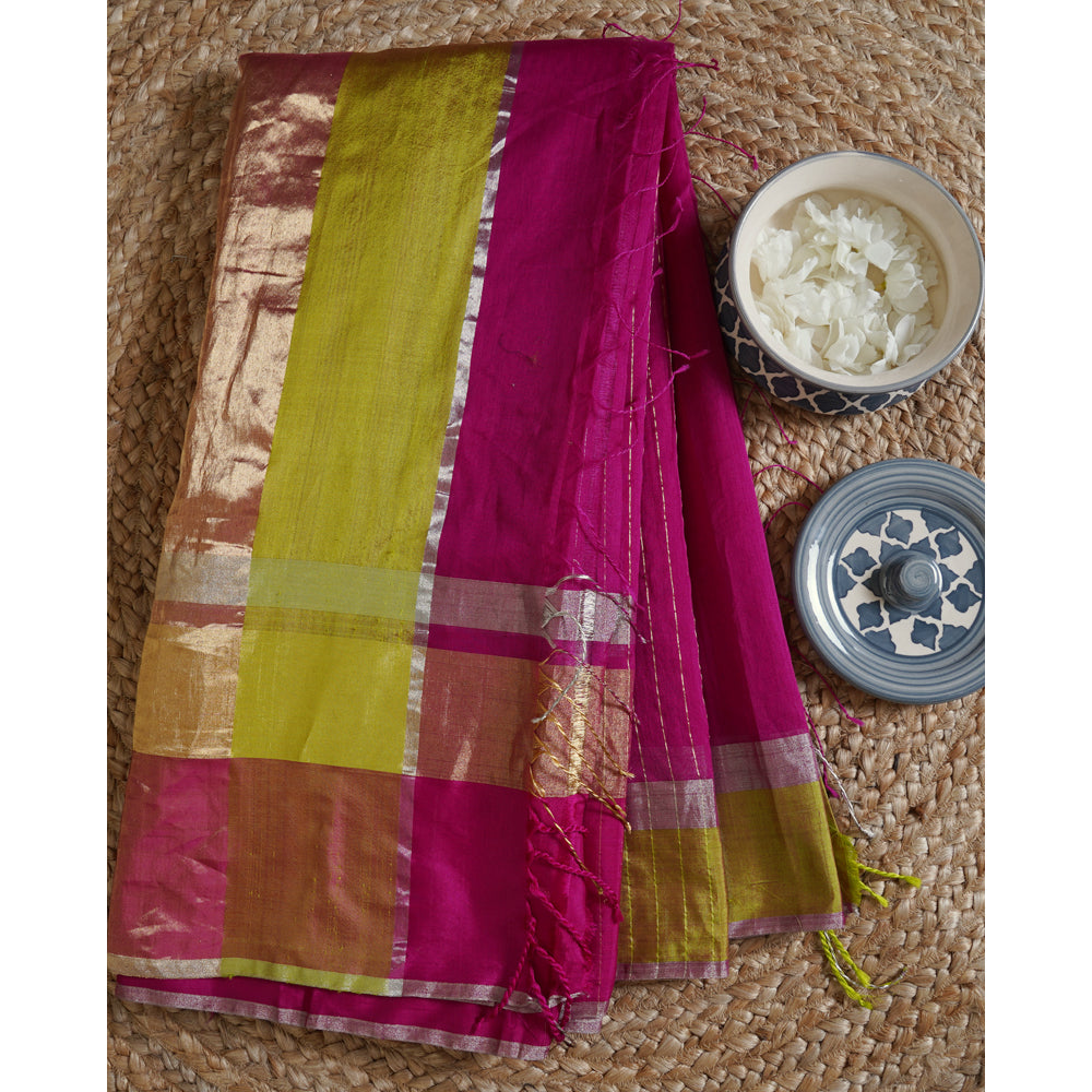 Purple Color Handwoven Maheshwari Saree With Blouse Piece