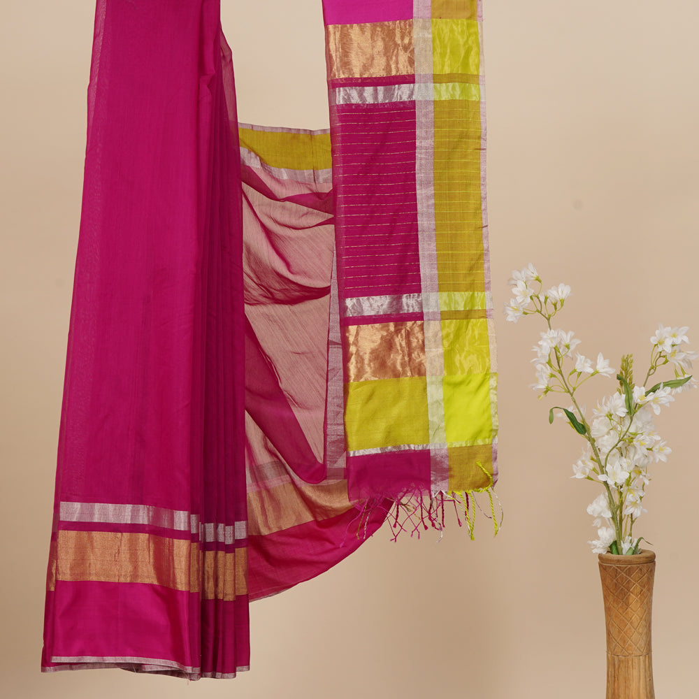 Purple Color Handwoven Maheshwari Saree With Blouse Piece