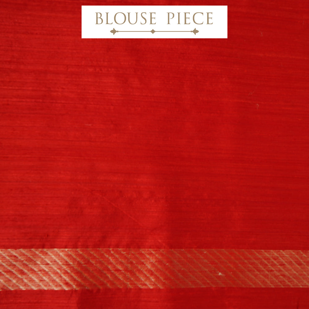 Red-Beige Color Handwoven Zari Bordered Silk Saree with Blouse Piece