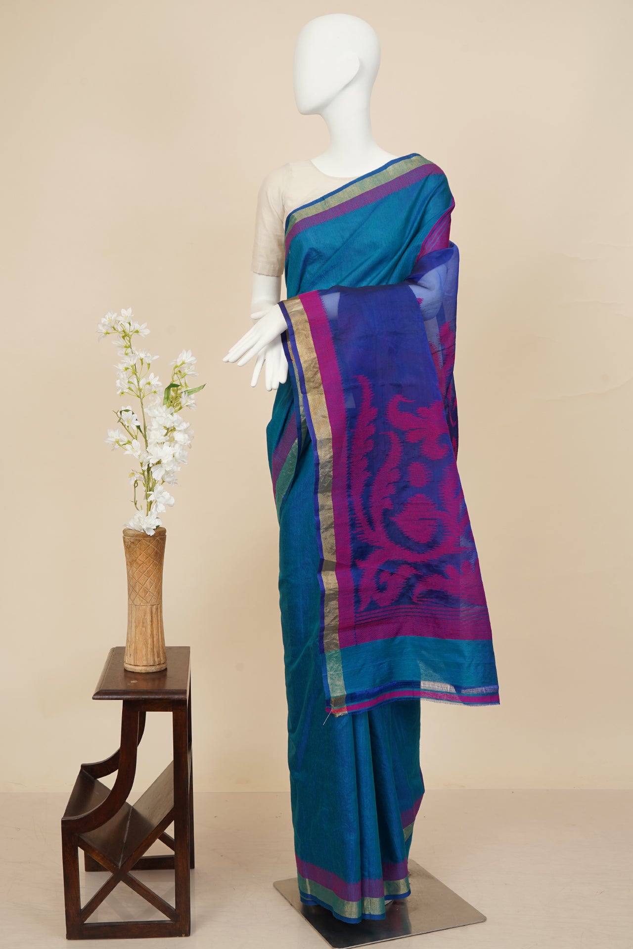Multi Color Handwoven Jacquard Silk Saree with Blouse Piece