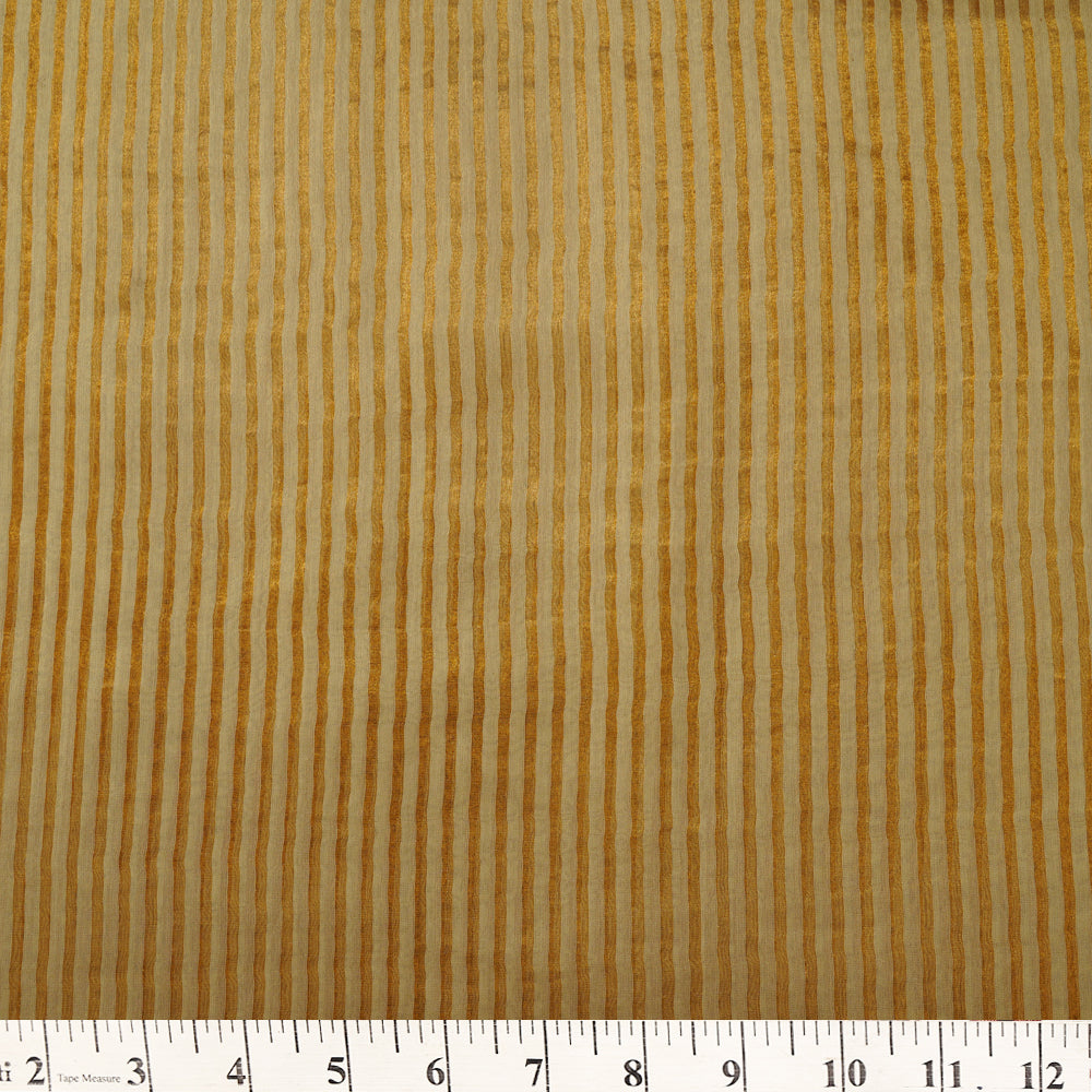 Golden Color Zari Striped Banarasi Silk Cotton Fabric