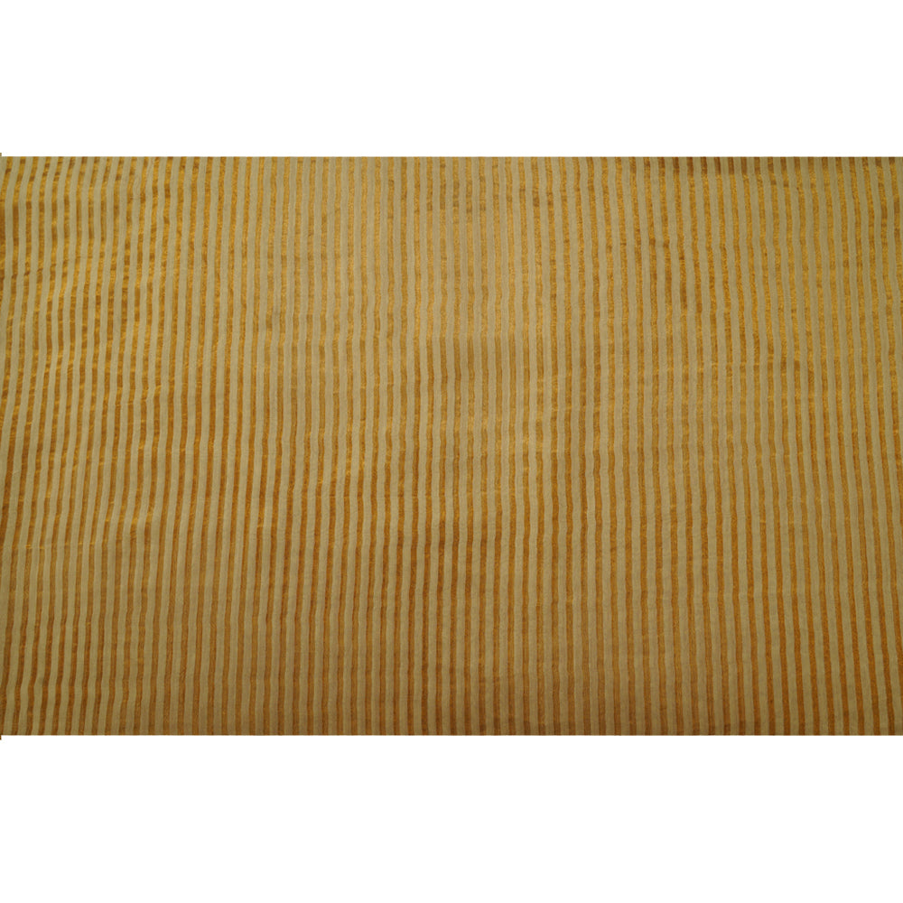 Golden Color Zari Striped Banarasi Silk Cotton Fabric