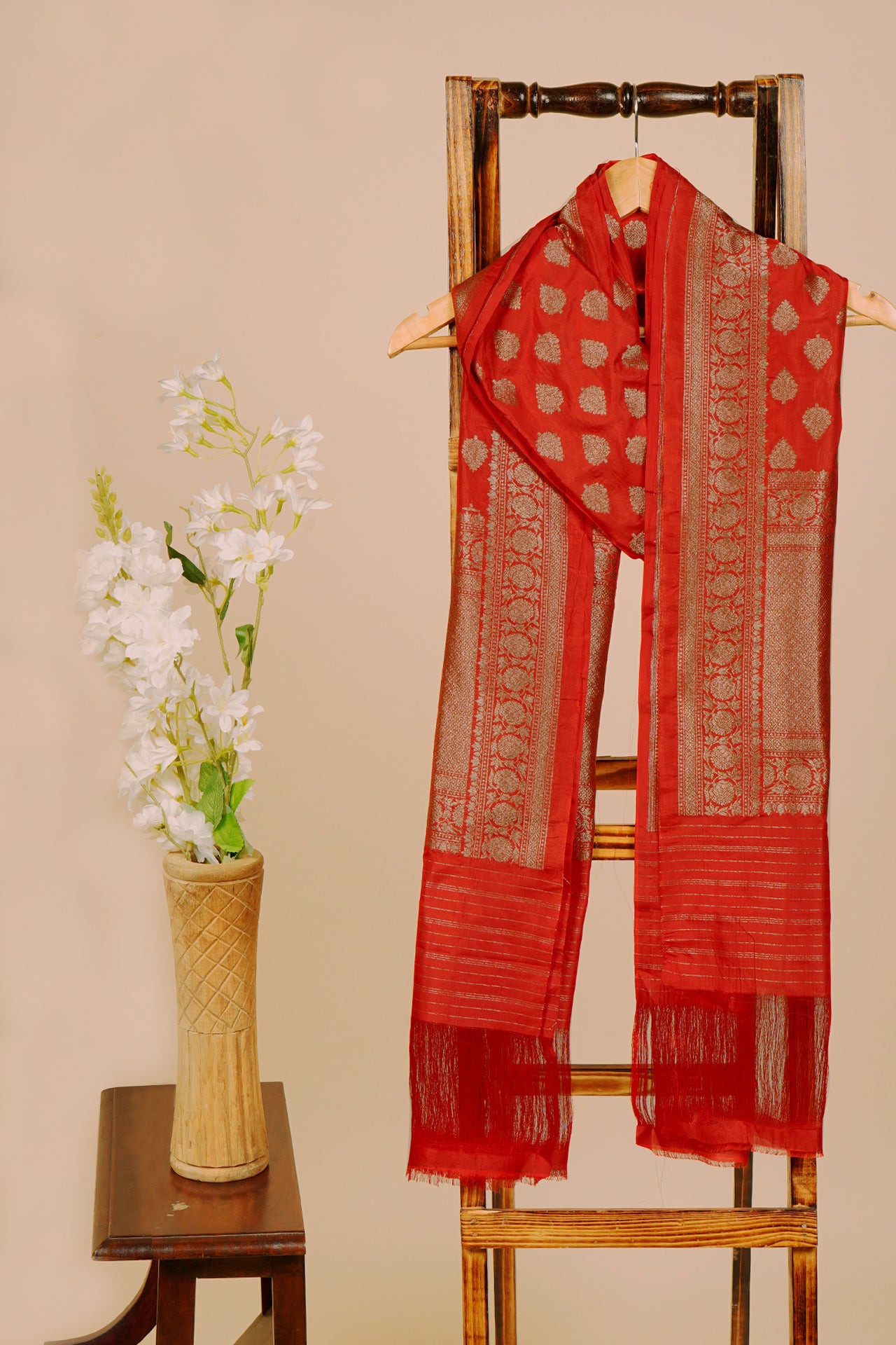 Red Color Handwoven Brocade Silk Dupatta