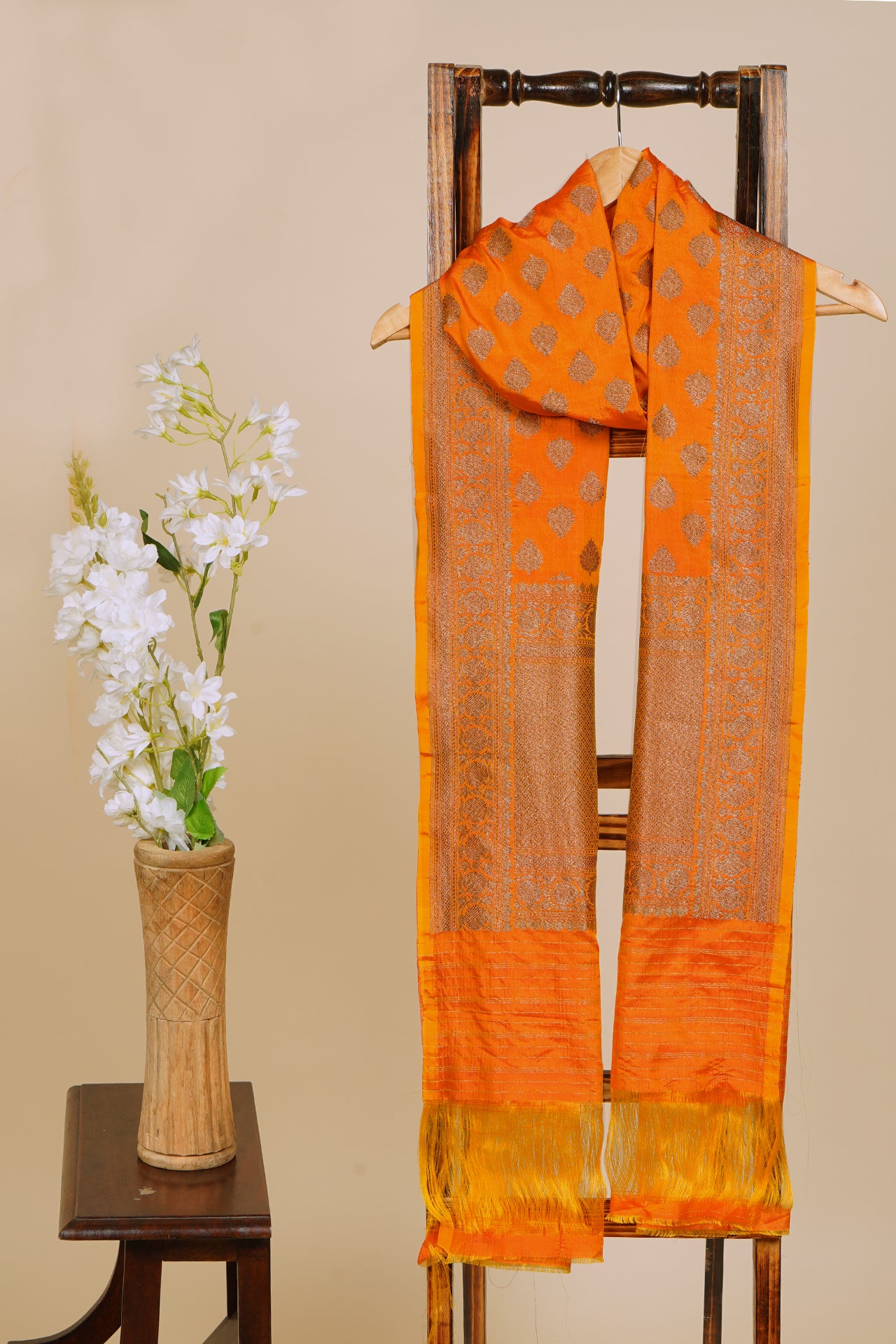 Orange Color Handwoven Brocade Silk Dupatta