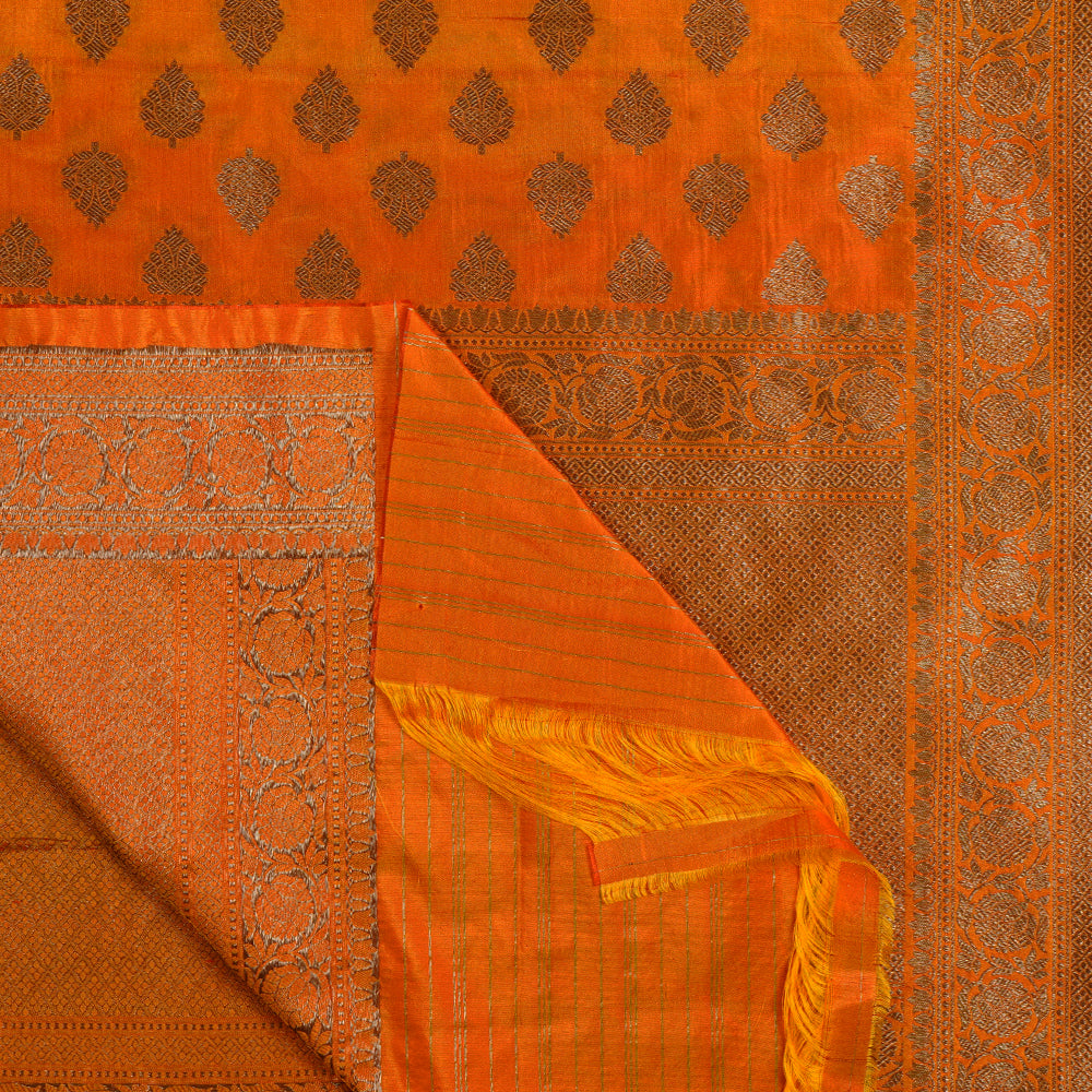 Orange Color Handwoven Brocade Silk DupattaWhite-Golden Color Banarasi Georgette Silk Dupatta