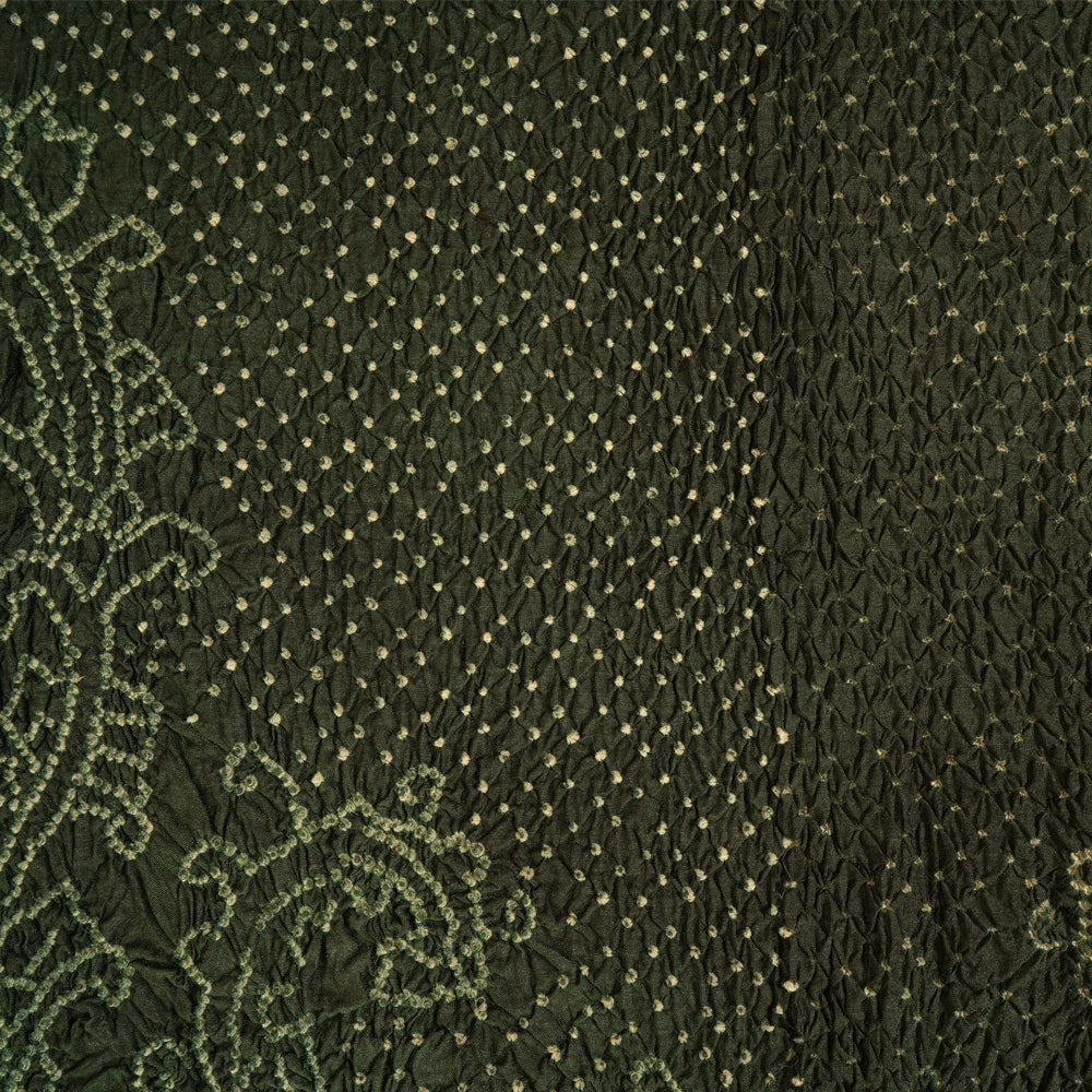 Uniform Green Color Handcrafted Bandhani Tussar Muga Silk Dupatta